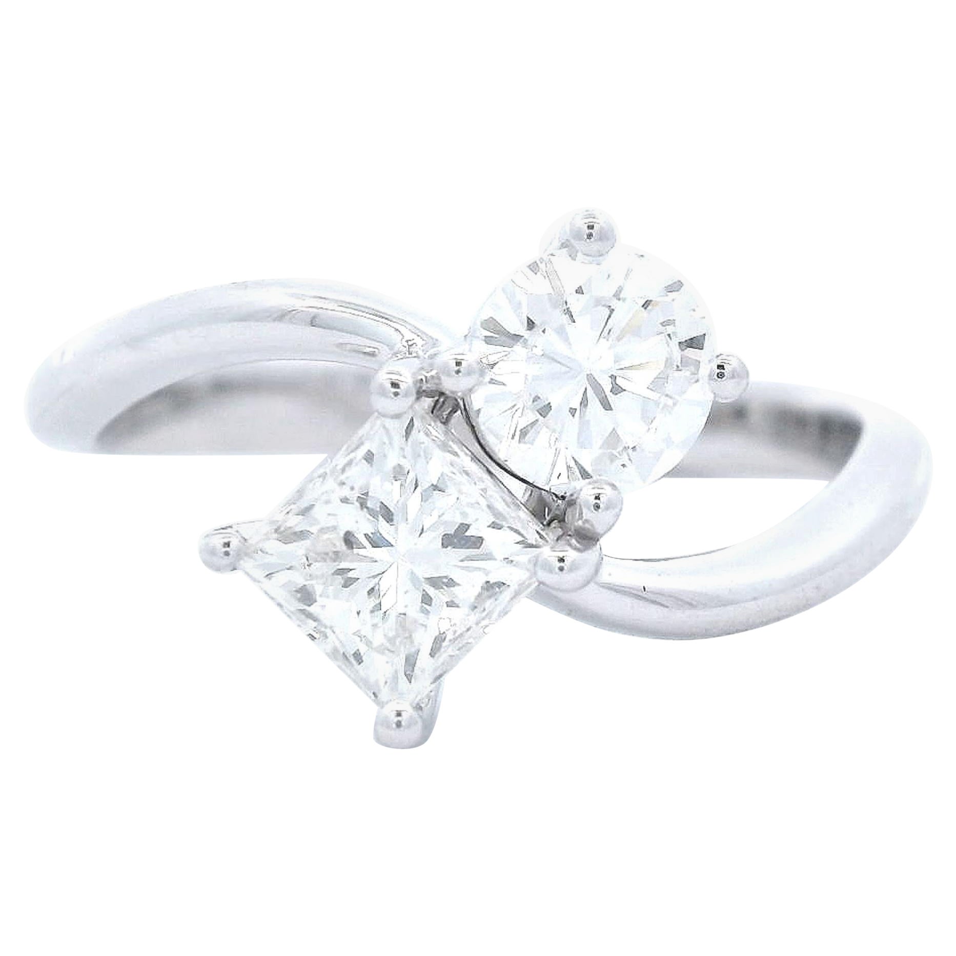 Alexander Beverly Hills GIA 1,10ct Principessa e Diamante Tondo Anello Toi Et Moi 18k