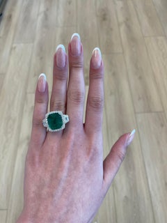 Alexander Beverly Hills GIA Anillo de tres piedras con esmeralda y diamantes de 11,24 ct 18k