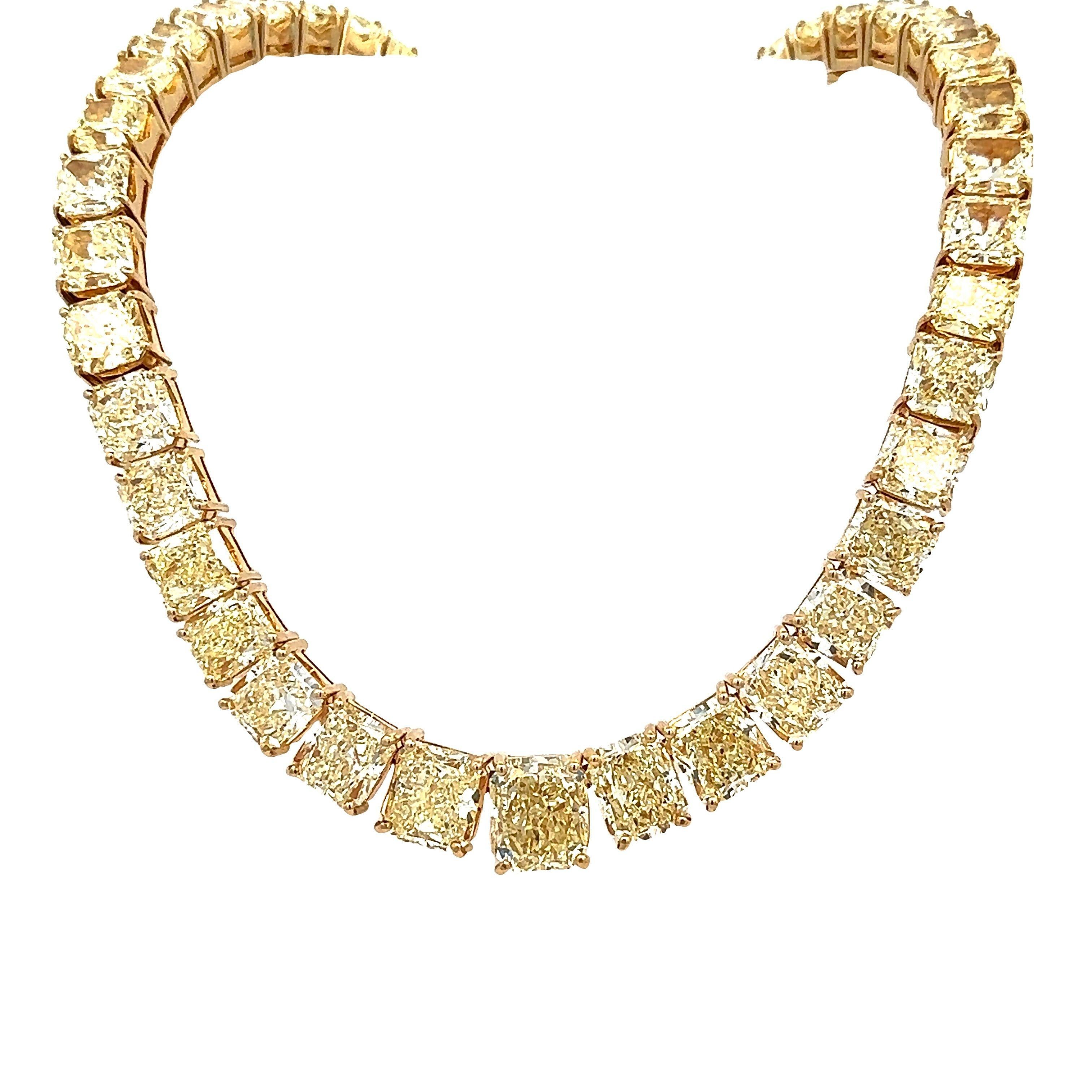 Alexander Beverly Hills GIA 116,80 Karat Gelber Diamant Tennis Riviera Halskette 18k (Radiantschliff) im Angebot