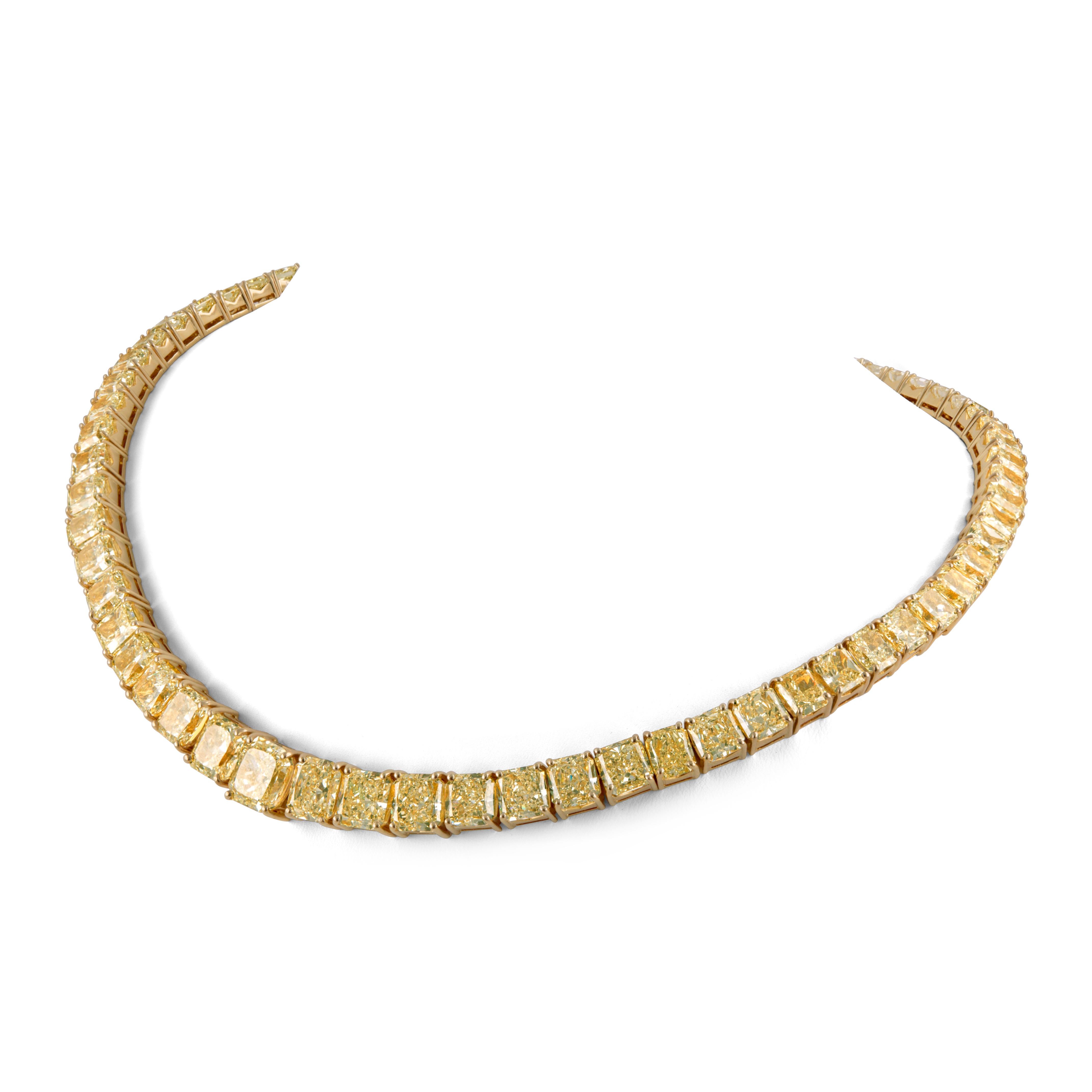 Alexander Beverly Hills GIA 116,80 Karat Gelber Diamant Tennis Riviera Halskette 18k (Zeitgenössisch) im Angebot