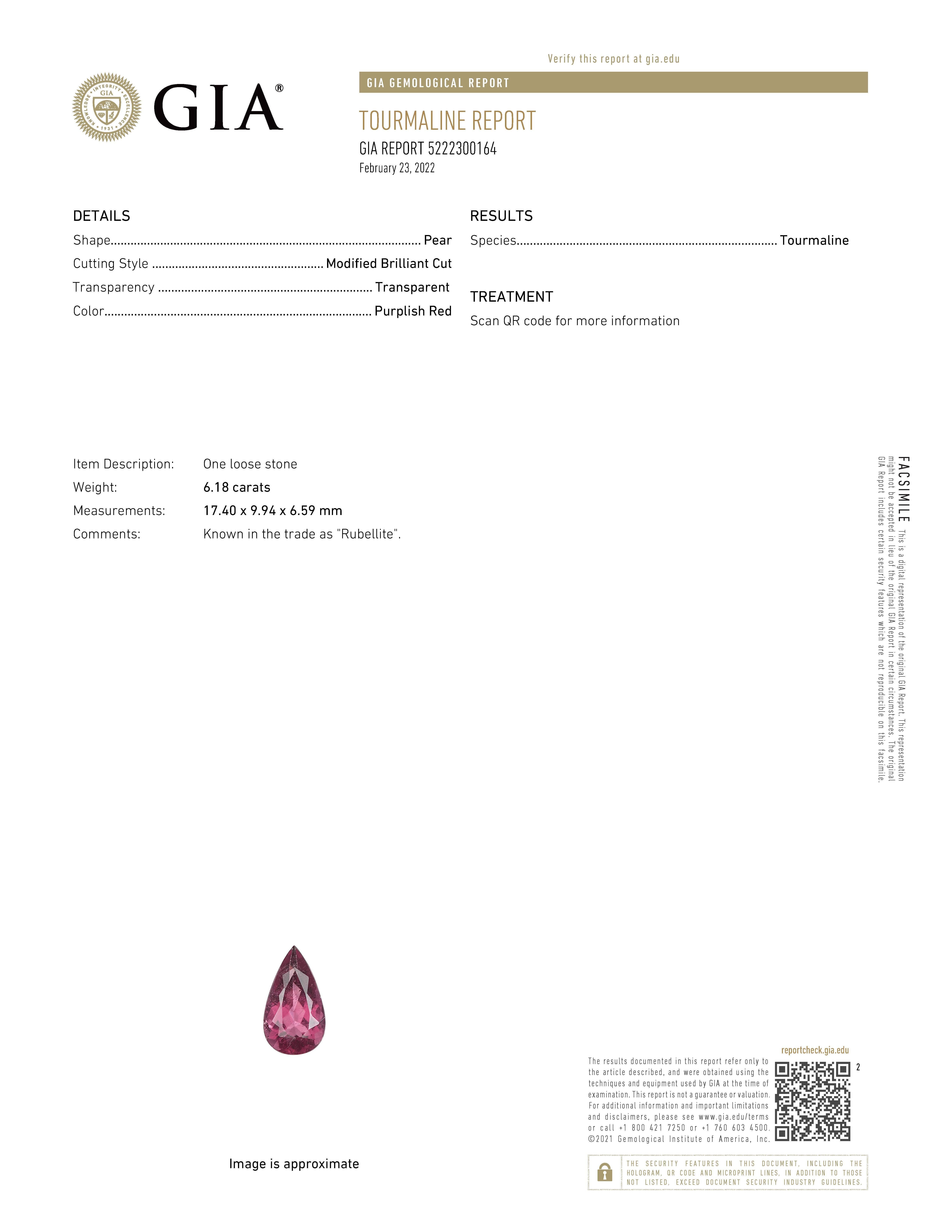 Beautiful rubellite and diamond drop earrings, by Alexander Beverly Hills.
13.36 carats total gemstone weight.
2 rubellite tourmaline, one stone GIA certified, 12.82 carats total. 2 pear shape diamonds, 0.37 carats. Approximately F/G color and