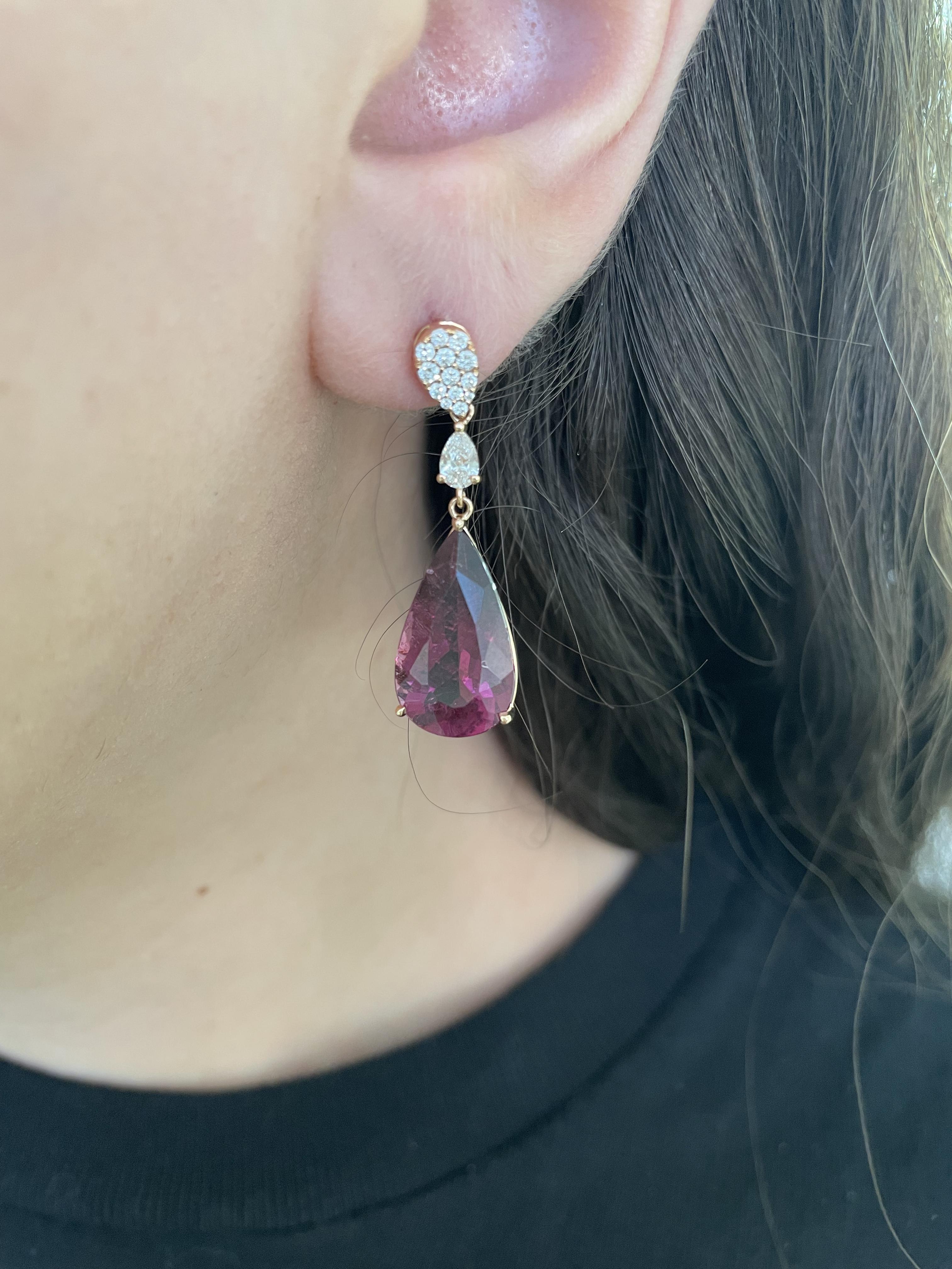 Contemporary Alexander Beverly Hills GIA 12.82ct Rubellite and Diamond Earrings 18k Rose Gold For Sale
