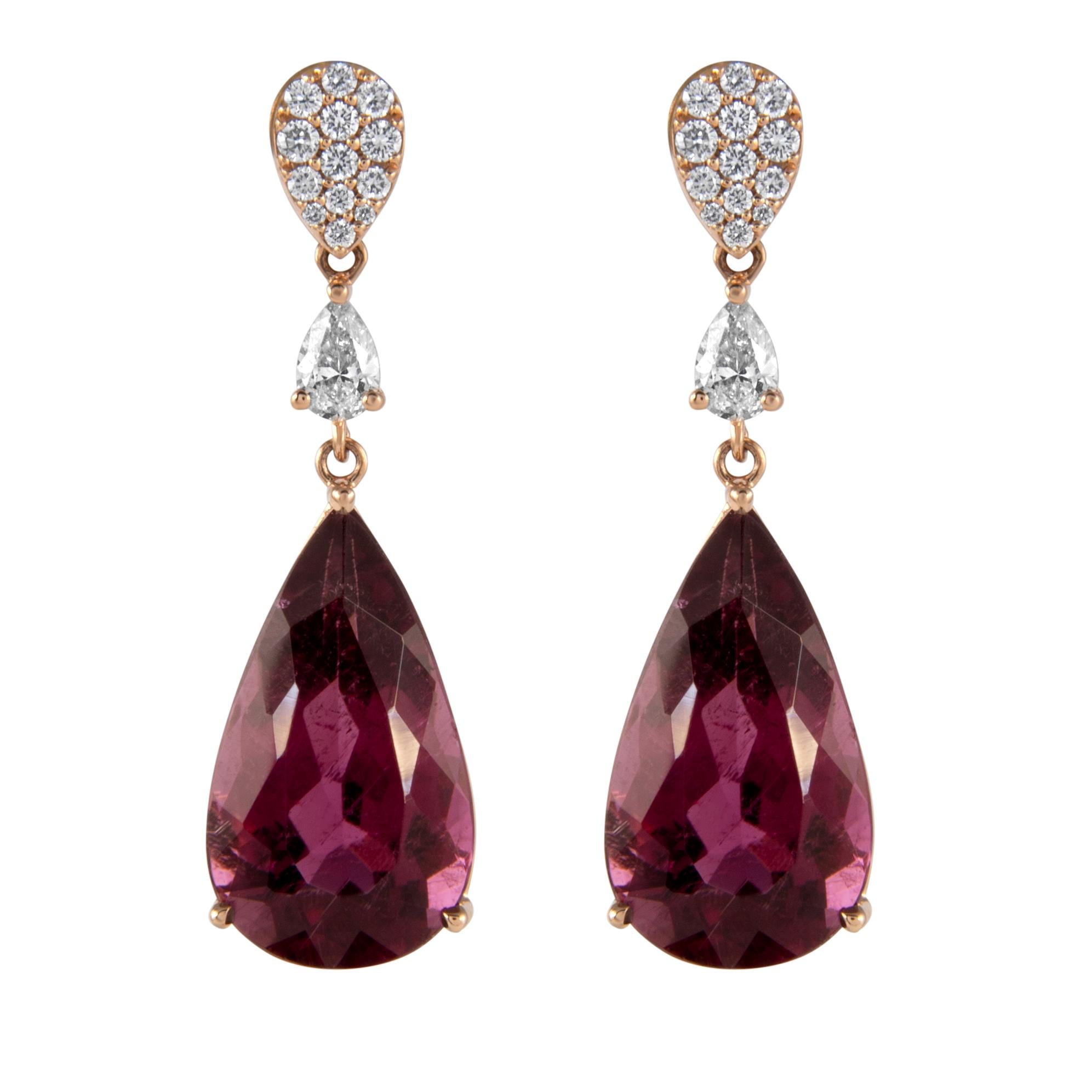 Alexander Beverly Hills GIA 12.82ct Rubellite and Diamond Earrings 18k Rose Gold For Sale