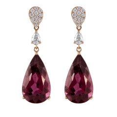 Alexander Beverly Hills GIA 12.82ct Rubellite and Diamond Earrings 18k Rose Gold