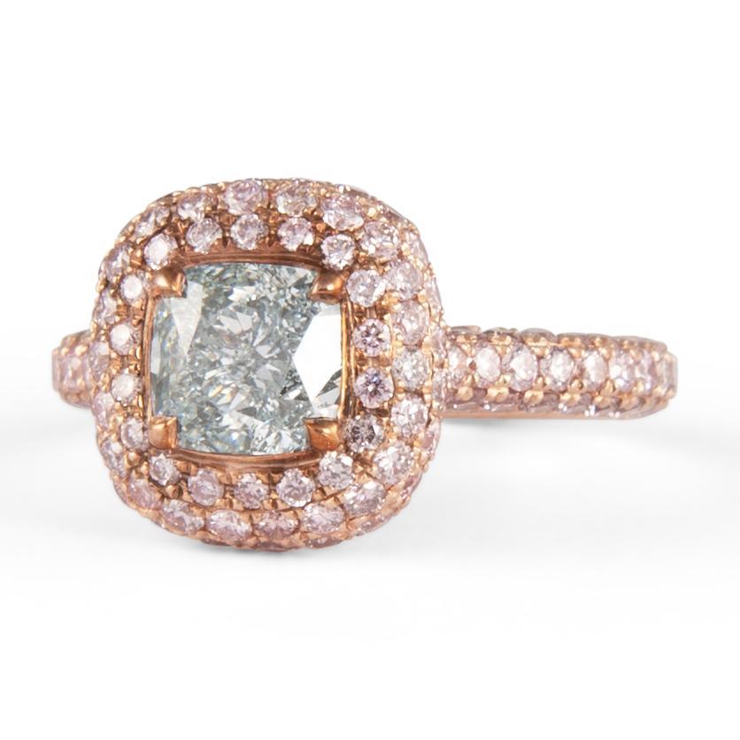 Taglio cuscino Alexander Beverly Hills GIA 1,38ct Fancy Blueish Green & Pink Diamond Ring in vendita