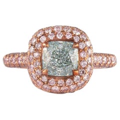 Alexander Beverly Hills GIA 1.38ct Fancy Blueish Green & Pink Diamond Ring