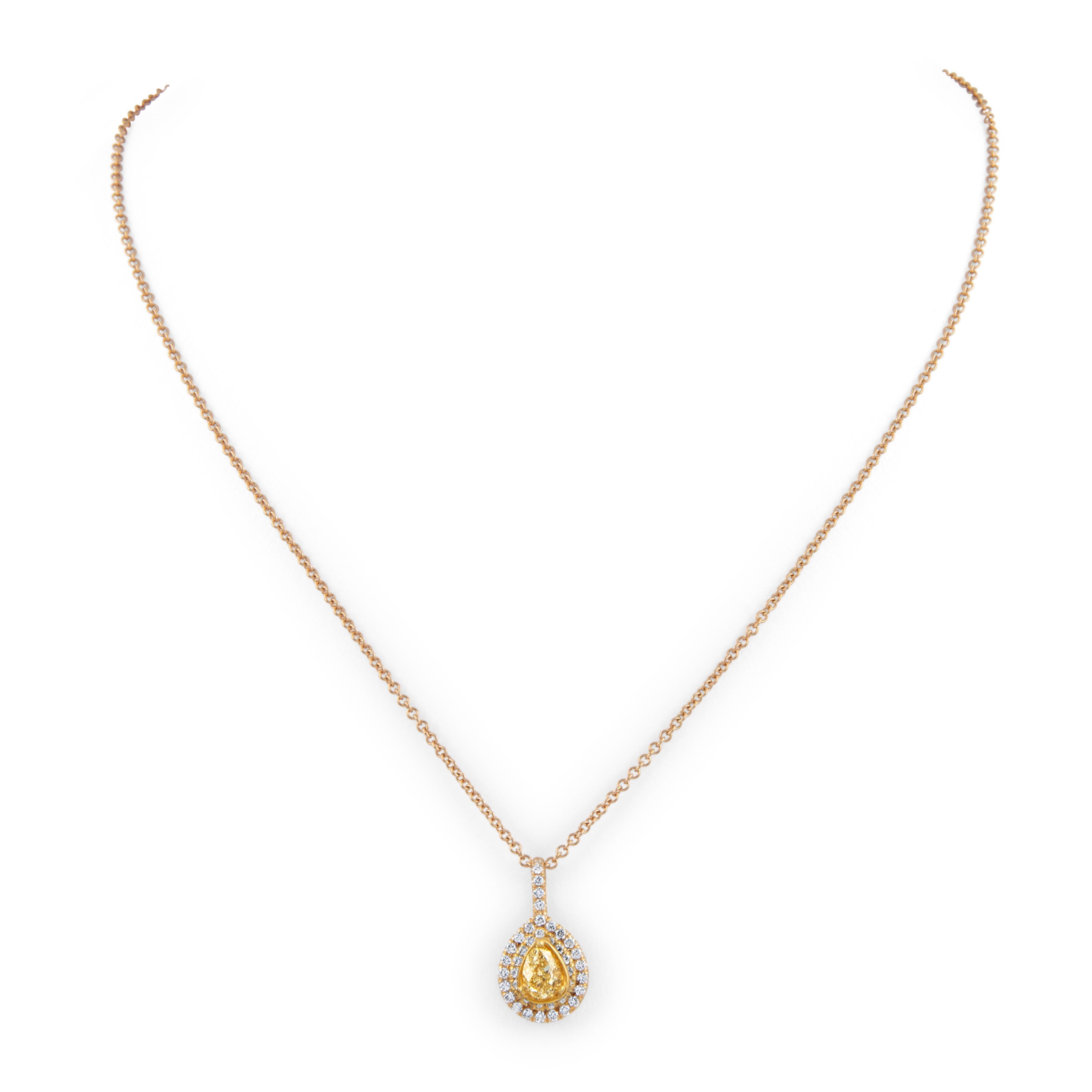 Contemporain Alexander Beverly Hills, collier 18 carats avec diamant jaune clair fantaisie de 1,43 carat certifié GIA en vente