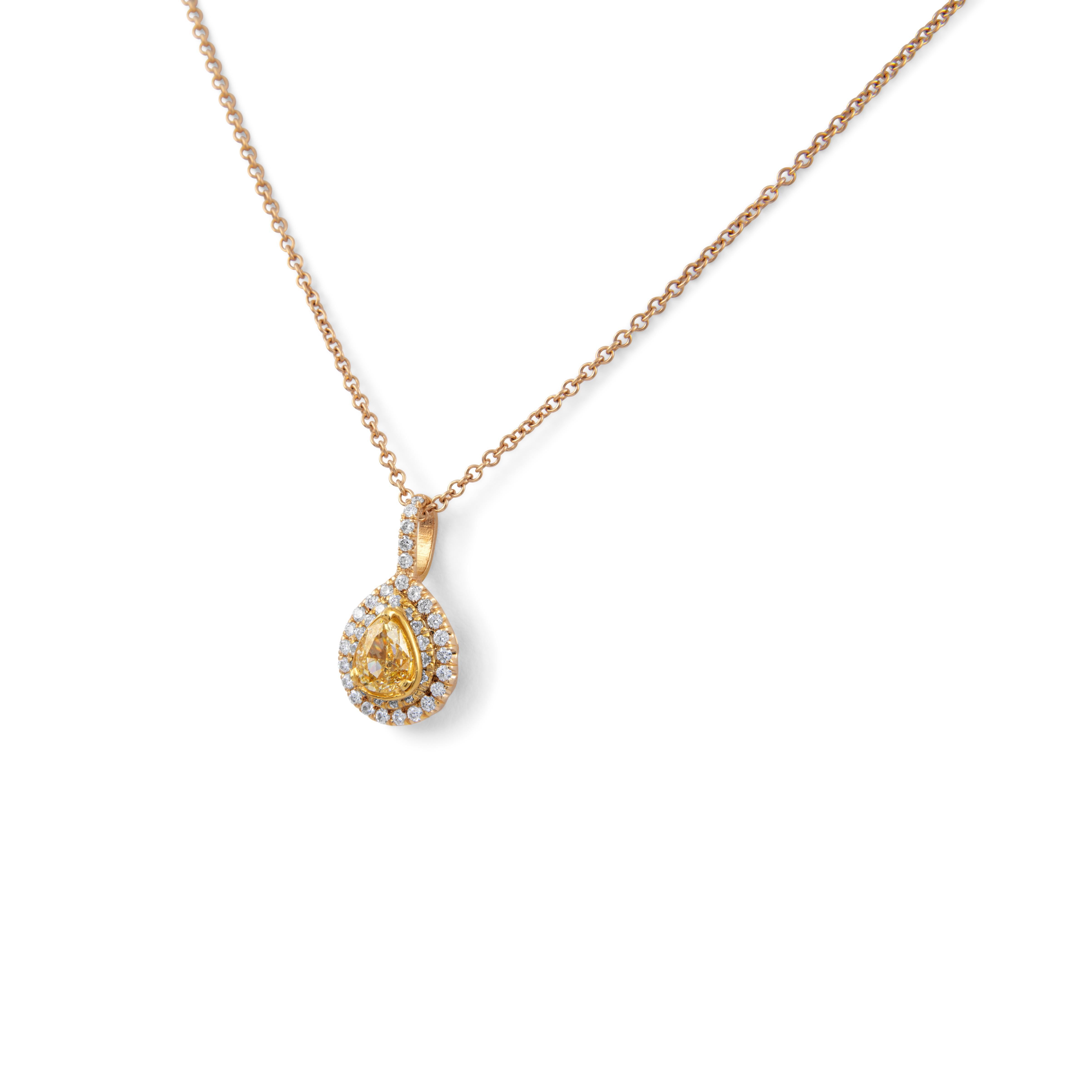 Taille poire Alexander Beverly Hills, collier 18 carats avec diamant jaune clair fantaisie de 1,43 carat certifié GIA en vente