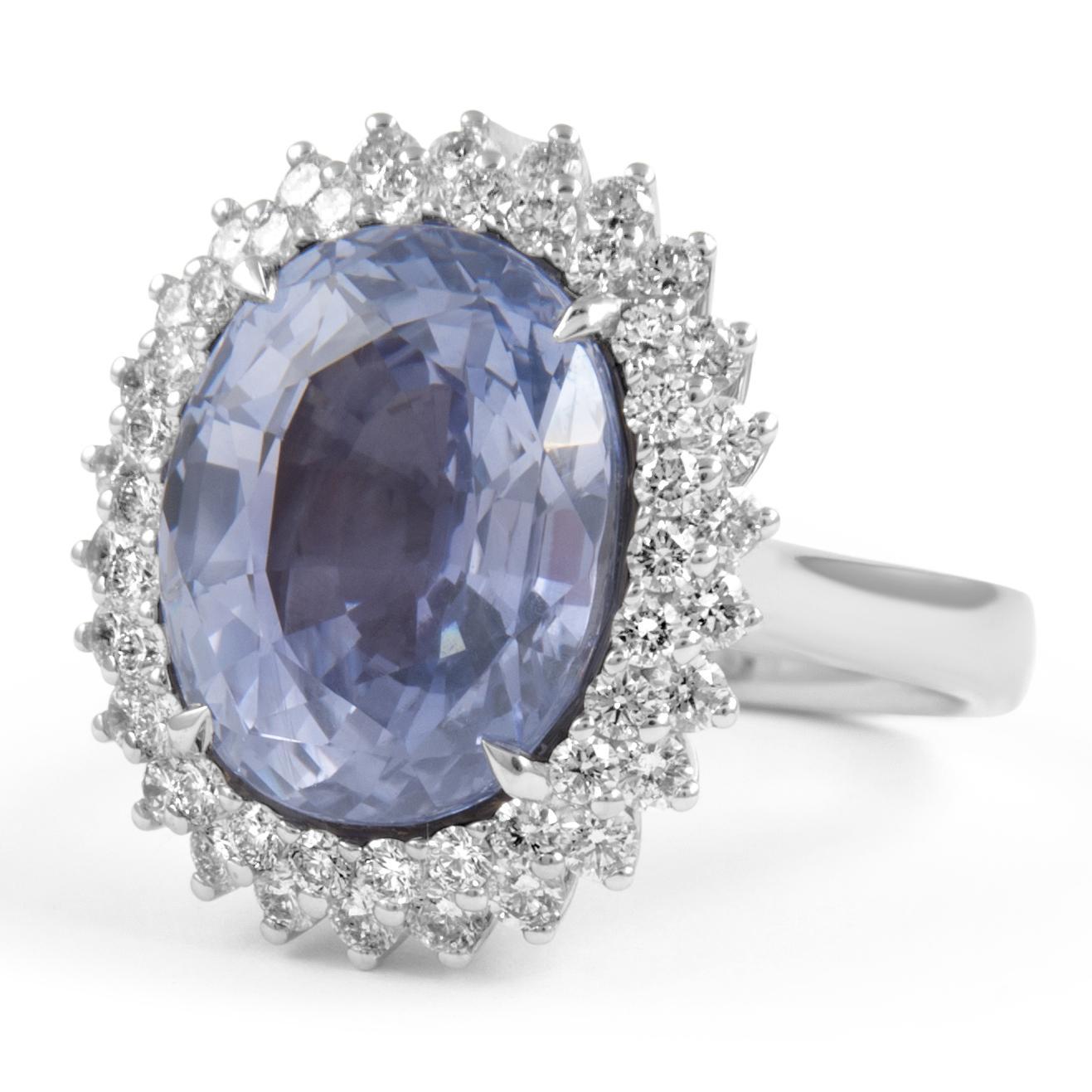 Oval Cut Alexander Beverly Hills GIA 14.53ct No Heat Ceylon Sapphire & Diamonds Ring 18k For Sale