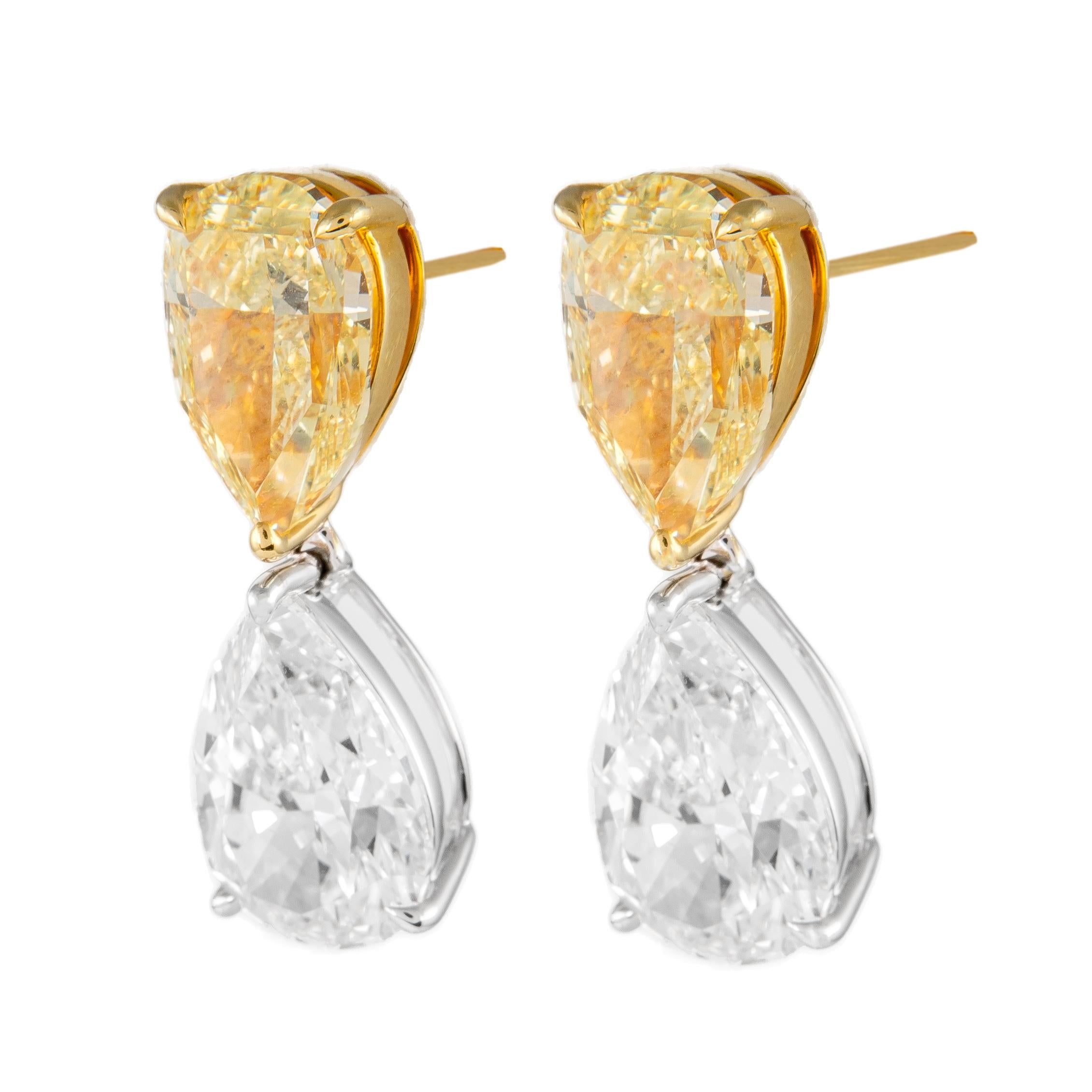 Moderne Alexander Beverly Hills, boucles d'oreilles en diamants jaunes et blancs intenses fantaisie 18,15 carats certifiés GIA en vente