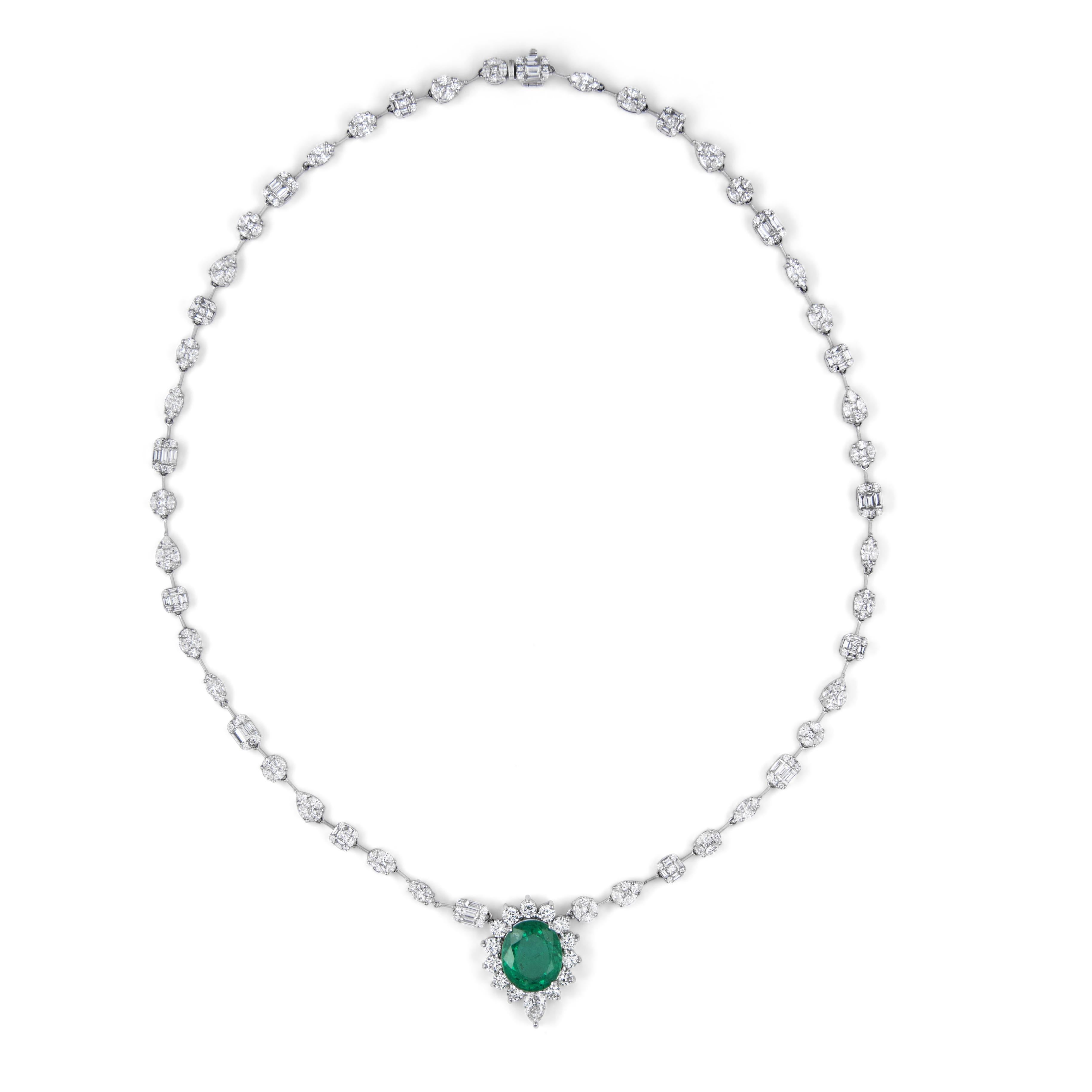 Contemporaneo Alexander Beverly Hills GIA 19,90ctt Collana di smeraldi e diamanti 18k in vendita