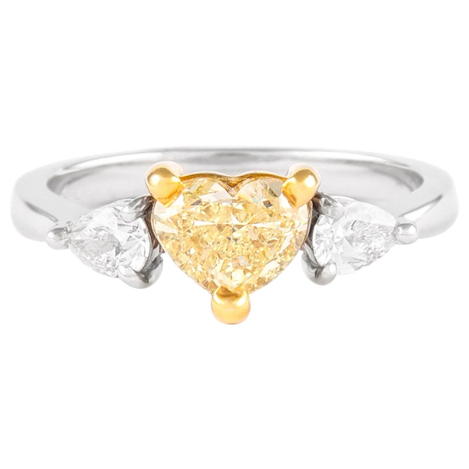 Alexander Beverly Hills GIA 1ct Fancy Yellow Diamond Three Stone Ring 18k