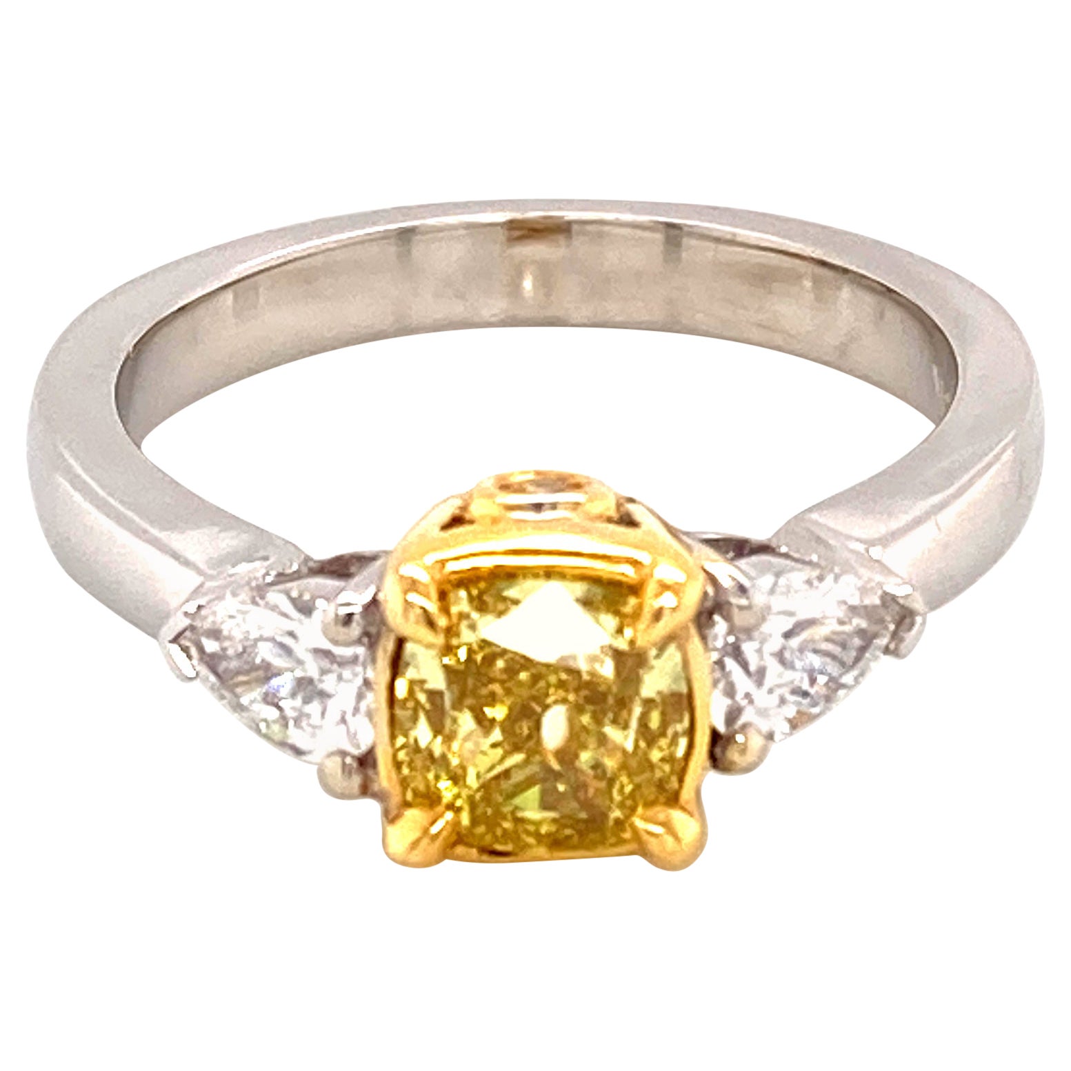 Alexander Beverly Hills GIA 1ct VS1 Fancy Vivid Yellow Diamond Three Stone Ring