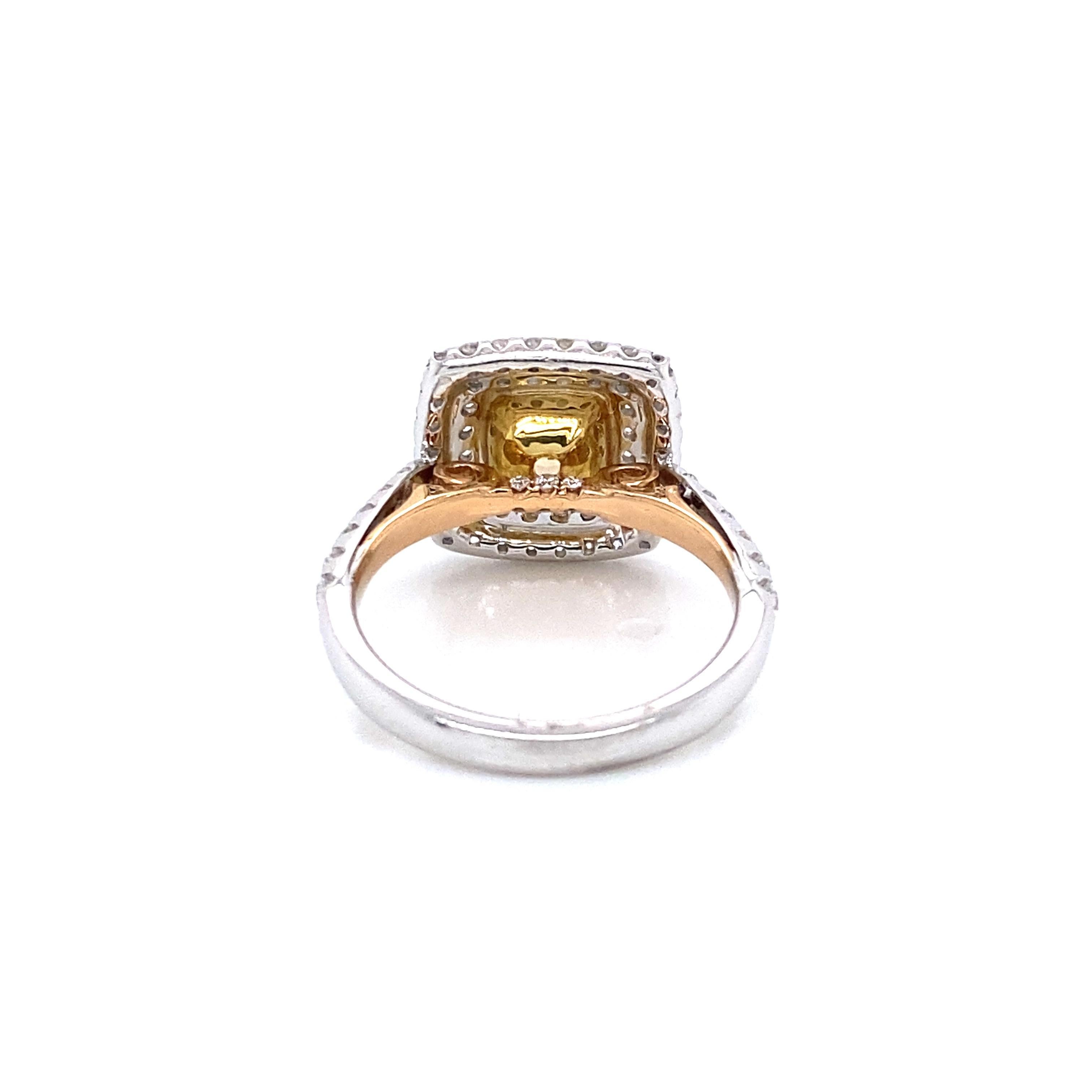 Alexander Beverly Hills GIA 2,07 ct Anillo con halo de diamantes en cojín amarillo fantasía 18k Contemporáneo en venta