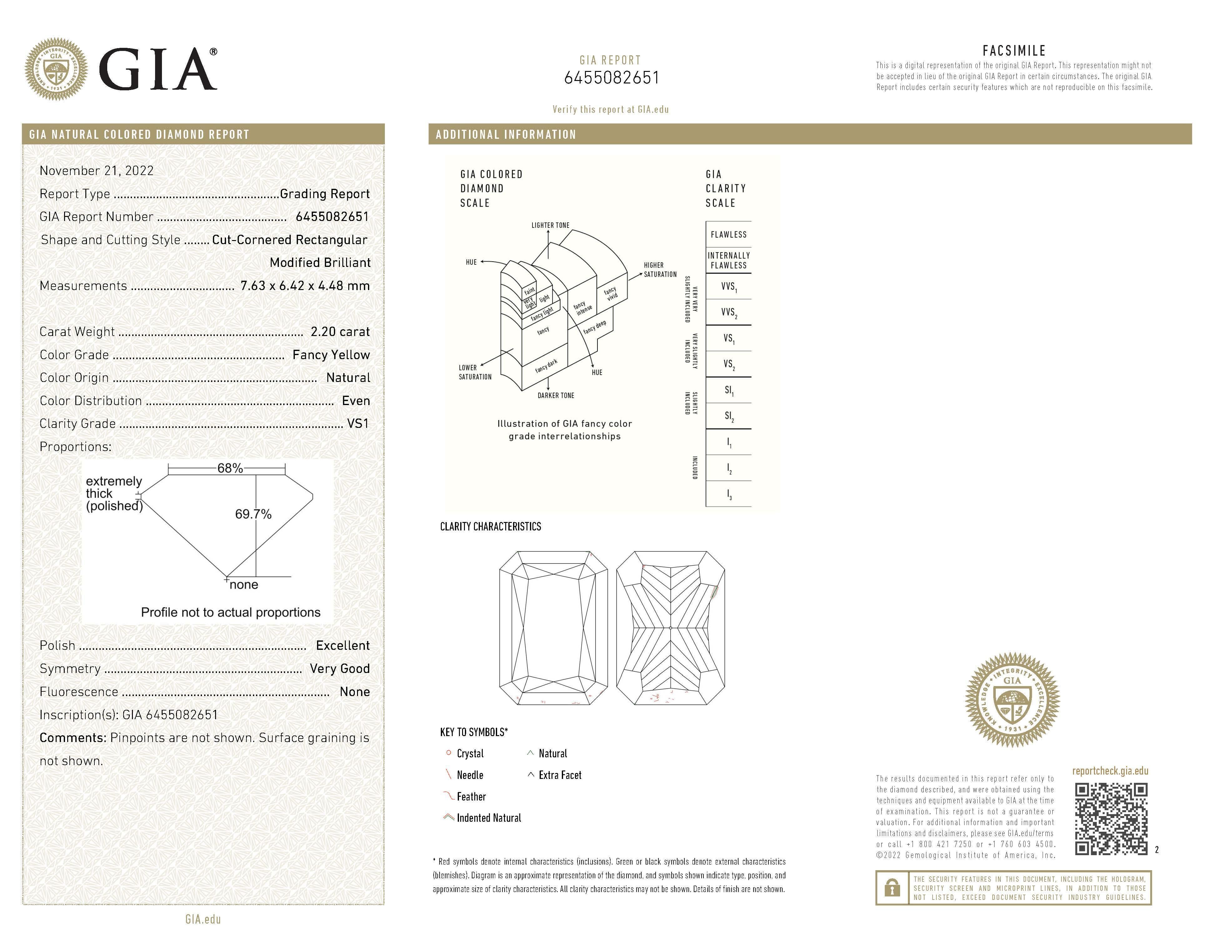 Stunning modern GIA certified fancy yellow diamond with diamond halo ring, two-tone 18k white and yellow gold.
High jewelry by Alexander Beverly Hills.
3.01 carats total diamond weight.
2.20 carat radiant Fancy Yellow color and VS1 clarity diamond,