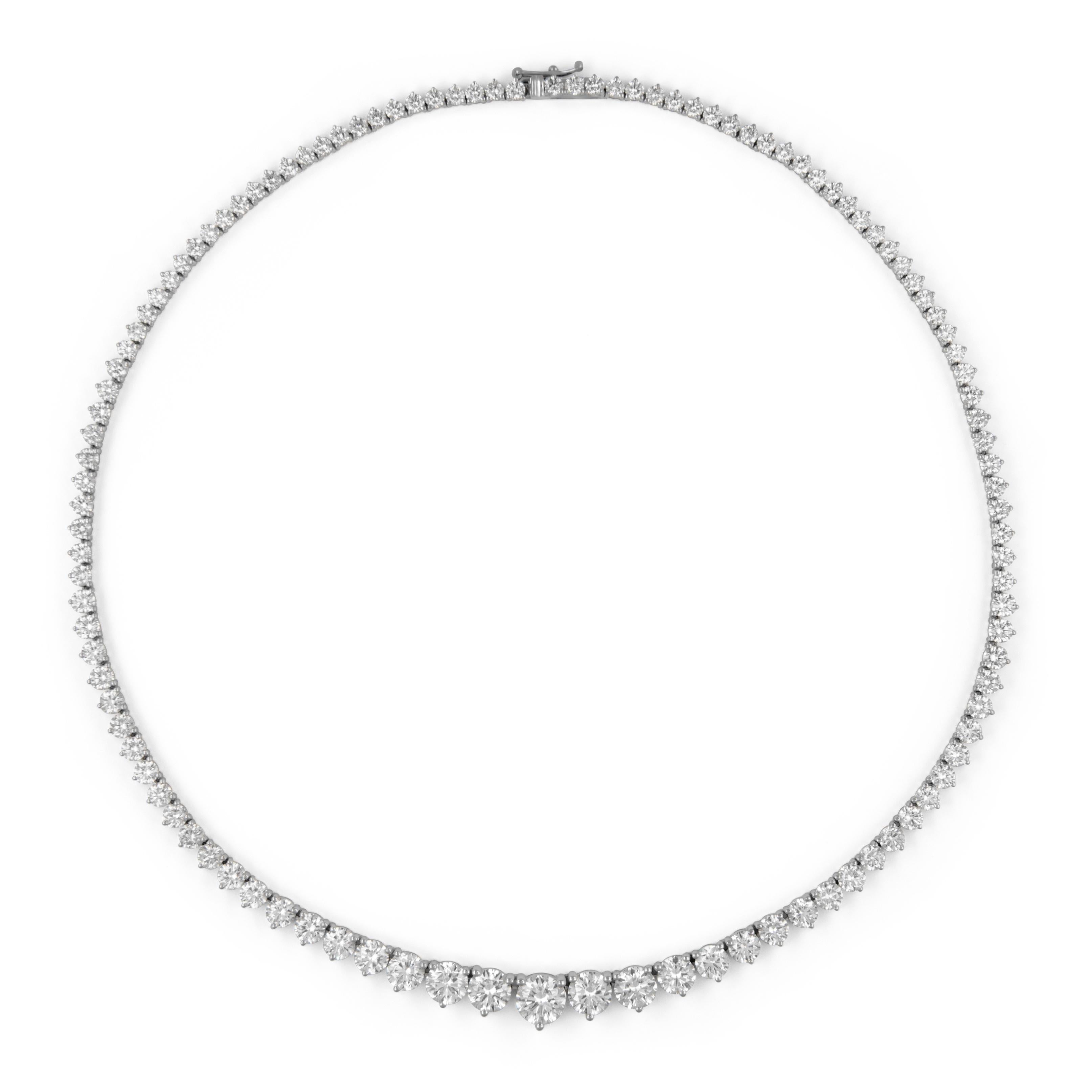 Round Cut Alexander Beverly Hills GIA 22.26ct Diamond Tennis Riviera Necklace 18k For Sale