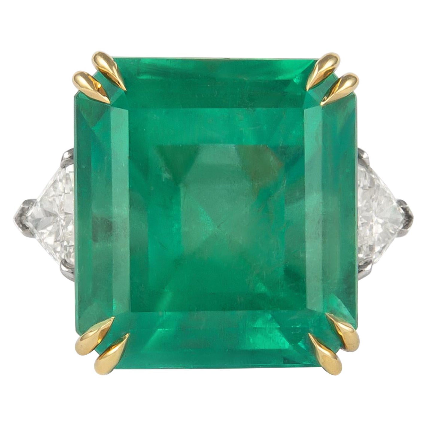 Alexander Beverly Hills GIA 24.25ct Colombian Emerald & Diamond 3-Stone Ring 18k