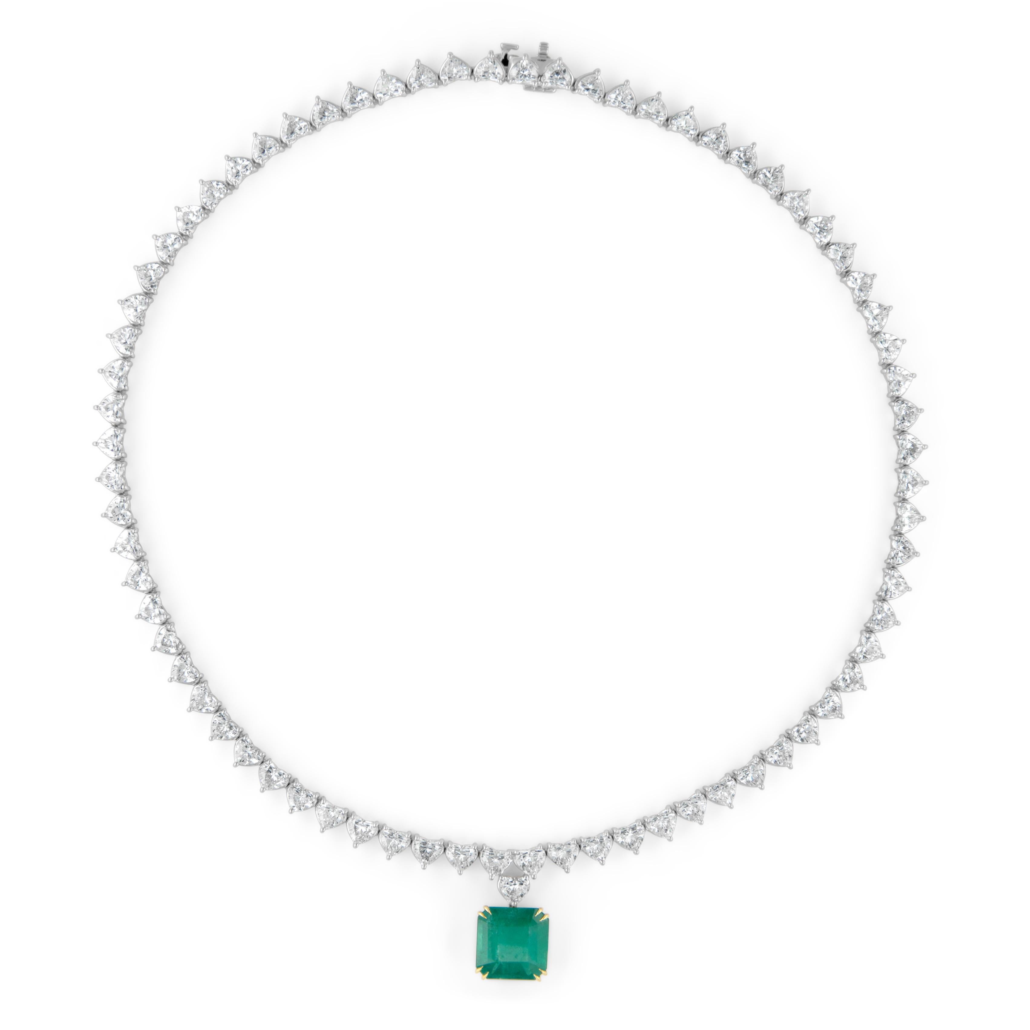 Emerald Cut Alexander Beverly Hills GIA 29.54ctt Emerald & Diamond Drop Necklace 18k For Sale