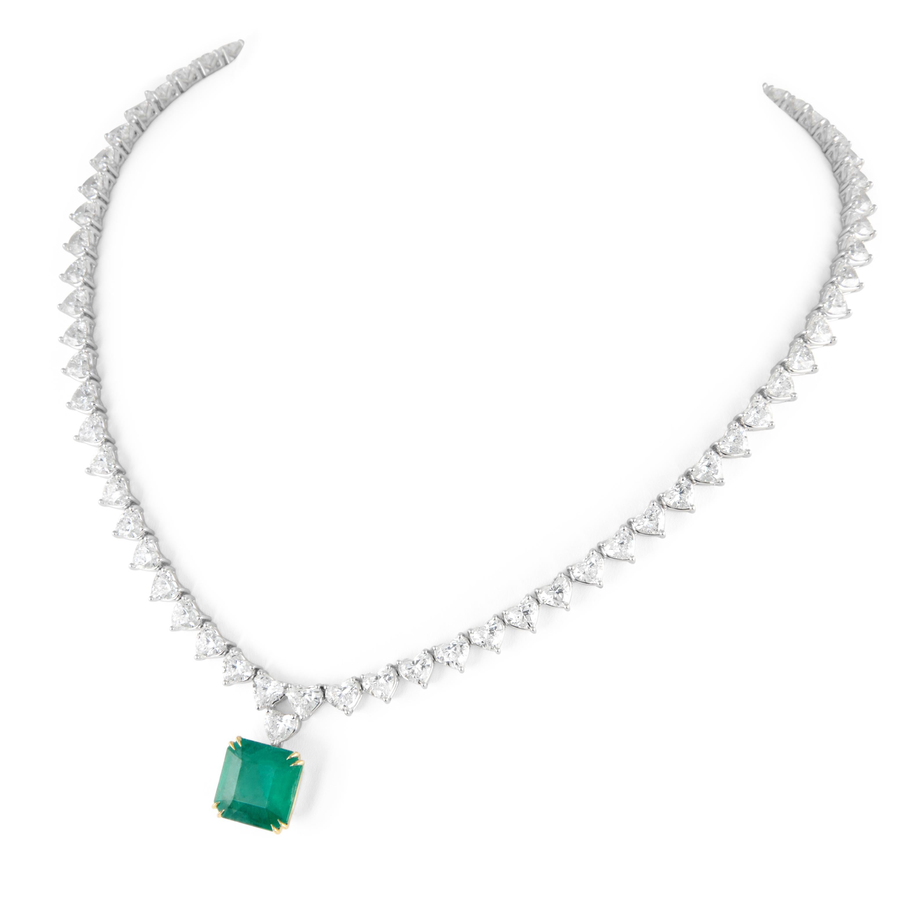Alexander Beverly Hills GIA 29.54ctt Emerald & Diamond Drop Necklace 18k In New Condition For Sale In BEVERLY HILLS, CA