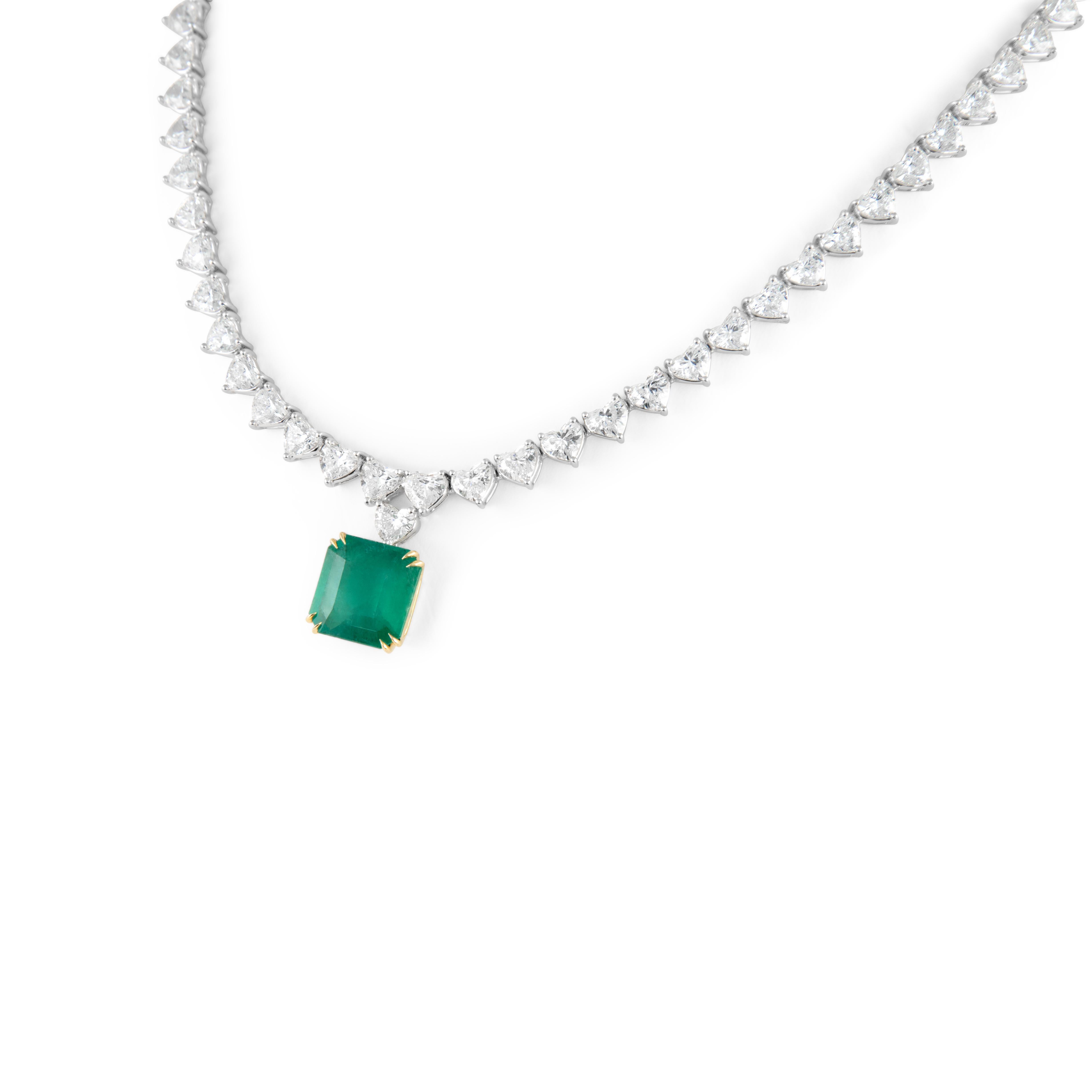 Women's Alexander Beverly Hills GIA 29.54ctt Emerald & Diamond Drop Necklace 18k For Sale