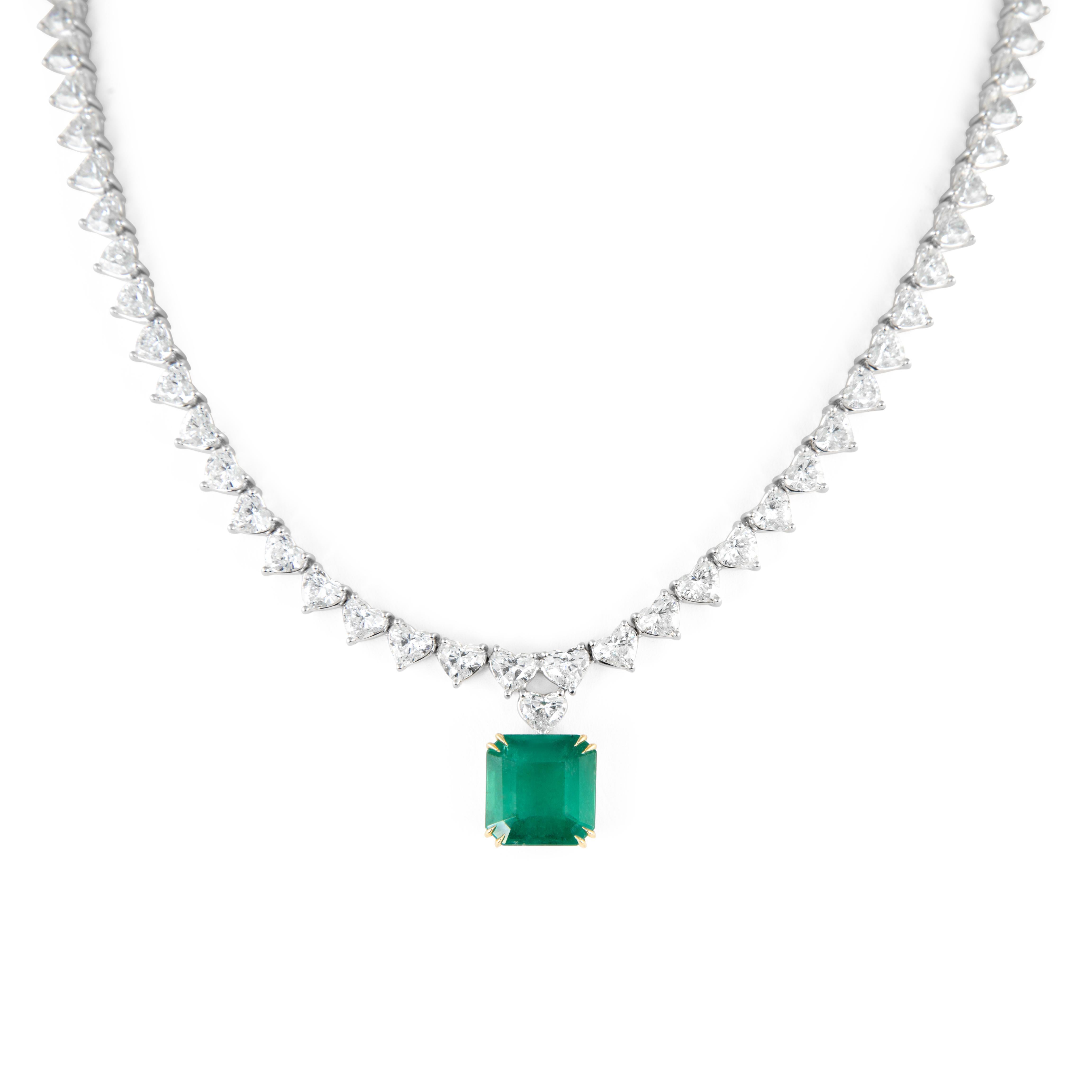 Alexander Beverly Hills GIA 29.54ctt Emerald & Diamond Drop Necklace 18k For Sale 1