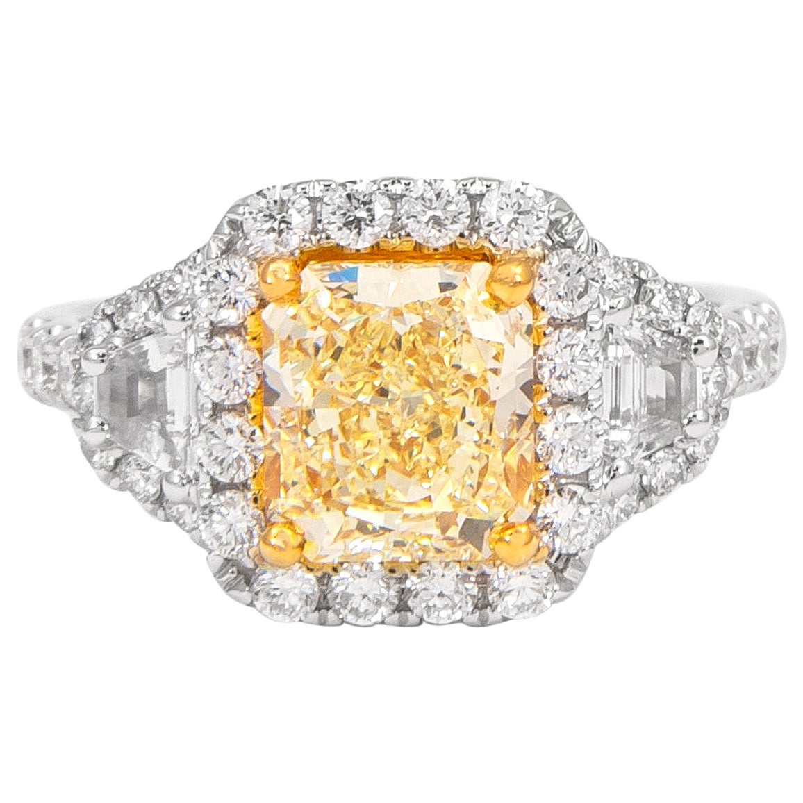 Alexander Beverly Hills GIA 2,96ct Fancy Yellow VS1 Anello con tre pietre di diamante 18k