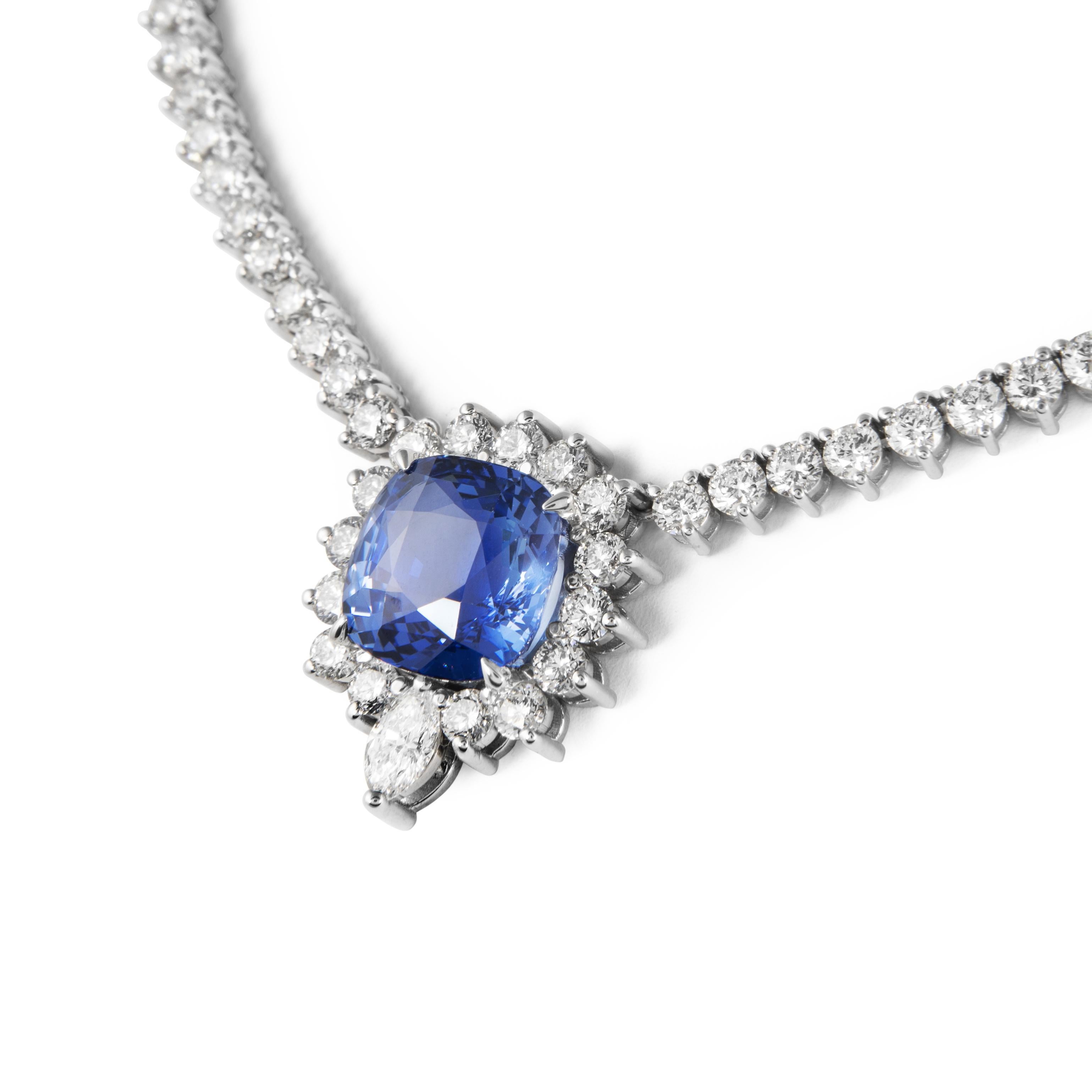 Contemporary Alexander Beverly Hills GIA 29.94ctt Sapphire & Diamond Tennis Necklace 18k For Sale