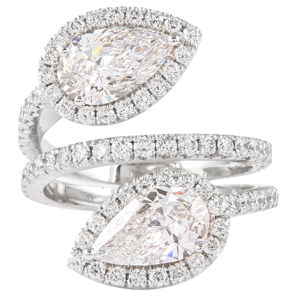 Alexander Beverly Hills GIA 3,24ct Toi et Moi Pear Diamonds Pave Bypass Ring 18k