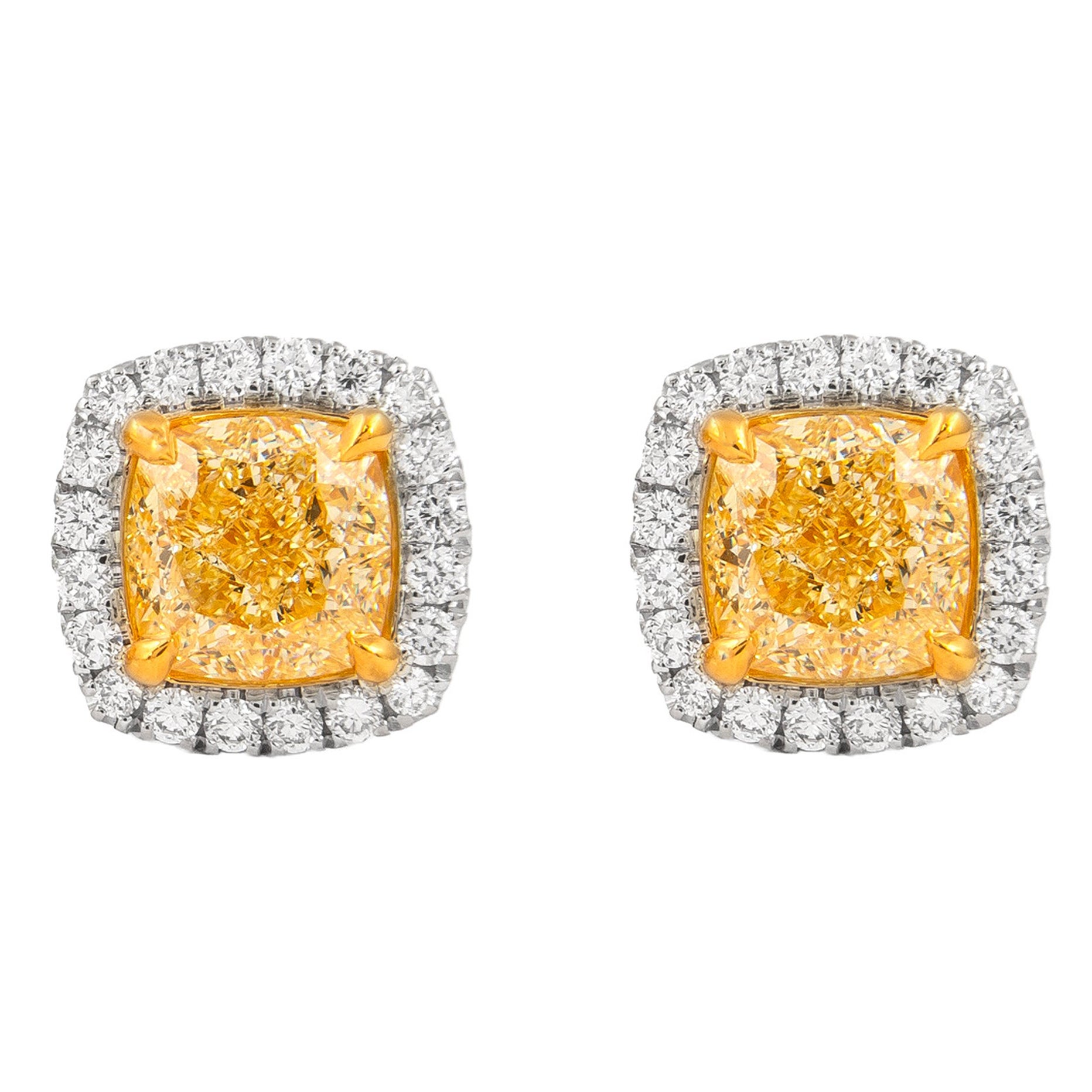 Alexander Beverly Hills GIA 3.35ct Fancy Yellow Diamond Stud Earrings 18k
