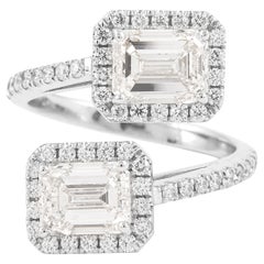 Alexander Beverly Hills Anello Bypass con diamanti taglio smeraldo GIA 3.89ctt Toi et Moi