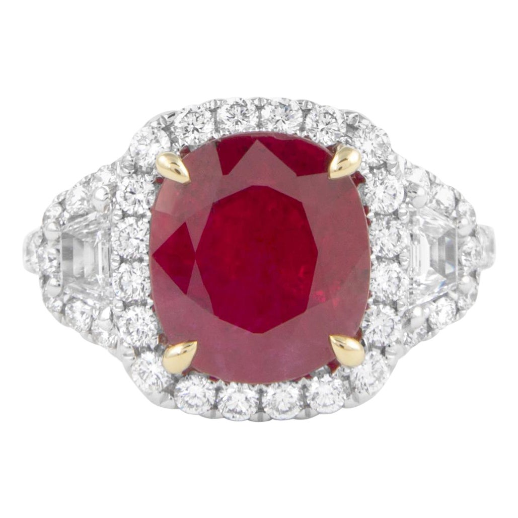 Alexander Beverly Hills GIA 4.05ct Ruby & Diamond 3-Stone Halo Ring 18k