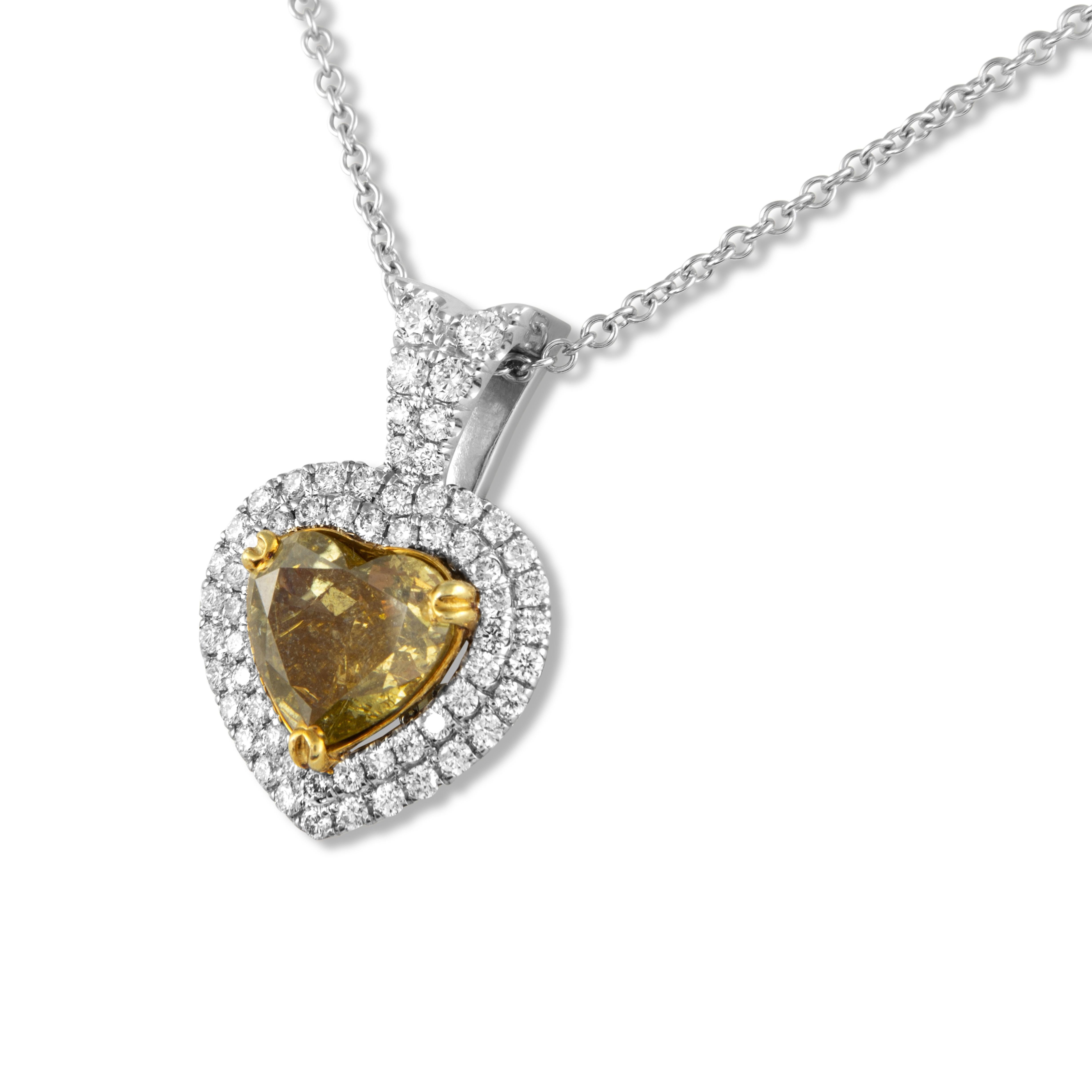 Heart Cut Alexander Beverly Hills GIA 4.08ct Green Brown Yellow Diamond 18k Necklace For Sale
