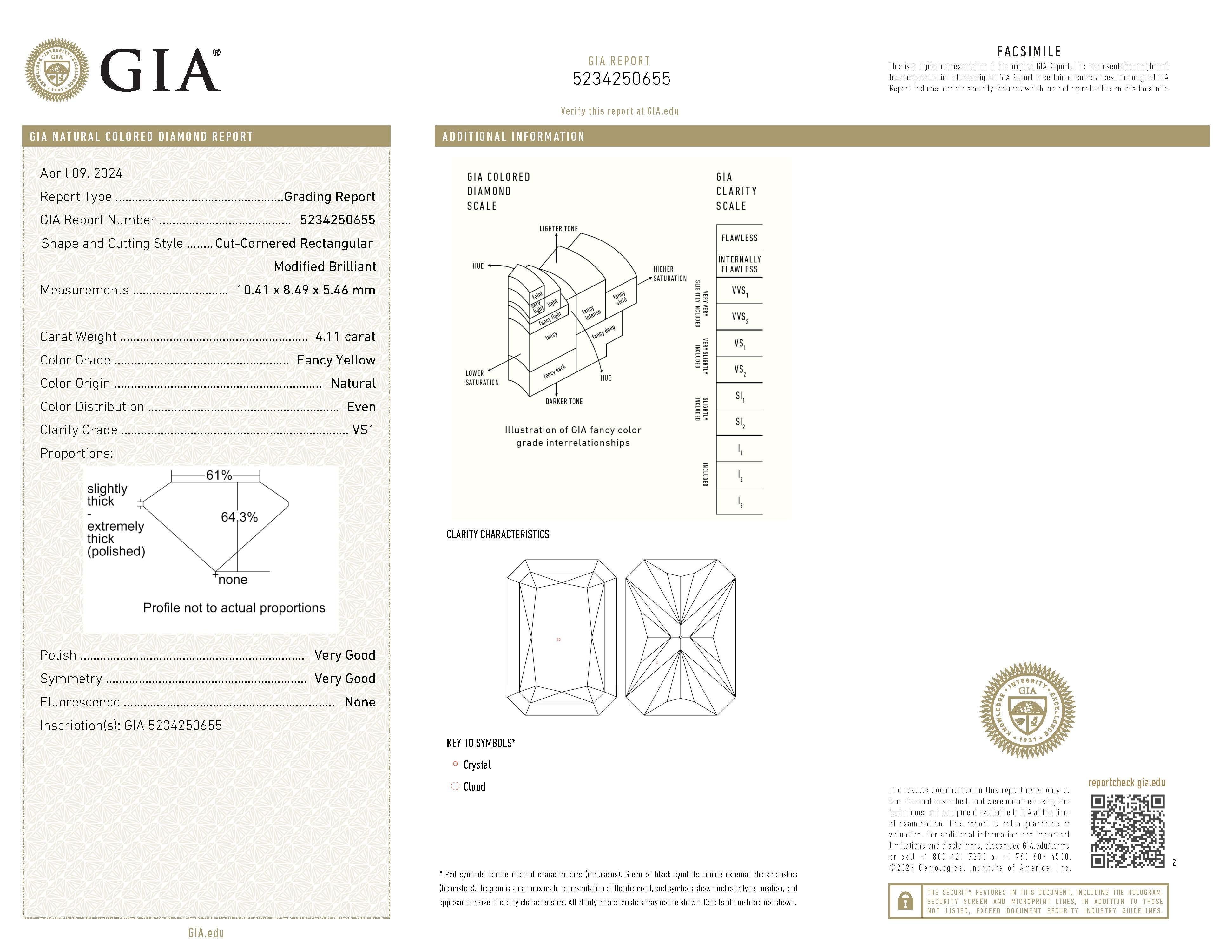 Stunning modern GIA certified natural yellow diamond with diamond yellow diamond halo ring, 18k yellow gold.
High jewelry by Alexander Beverly Hills.
4.49 carats total diamond weight.
4.11 carat radiant Fancy Yellow color and VS1 clarity diamond,