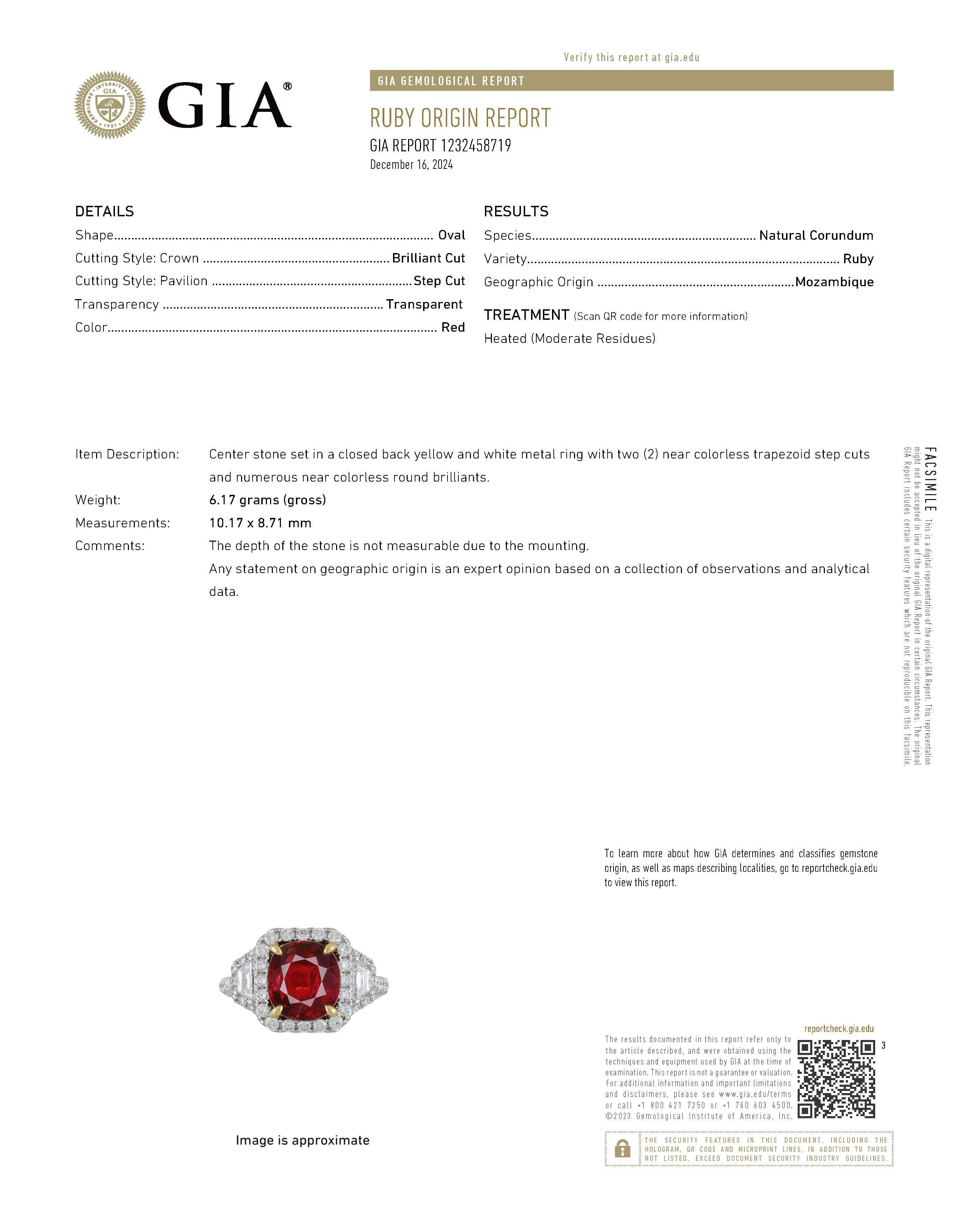 Alexander Beverly Hills GIA Anillo Halo de 3 Piedras de Rubí y Diamante de 4,17 ct 18k Contemporáneo en venta