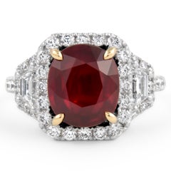 Alexander Beverly Hills GIA Anillo Halo de 3 Piedras de Rubí y Diamante de 4,17 ct 18k