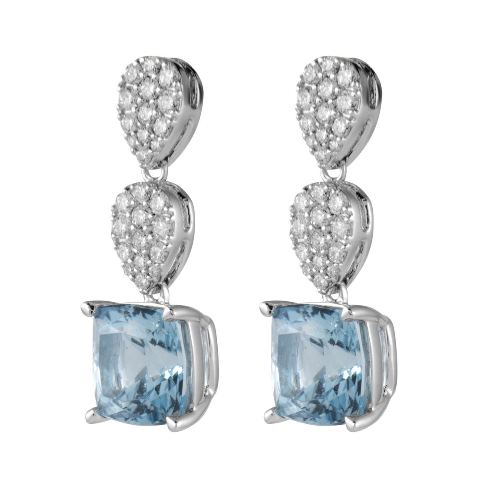 Alexander Beverly Hills GIA 4,36 Karat Aquamarin & Diamant-Ohrringe 18k Weißgold (Kissenschliff) im Angebot