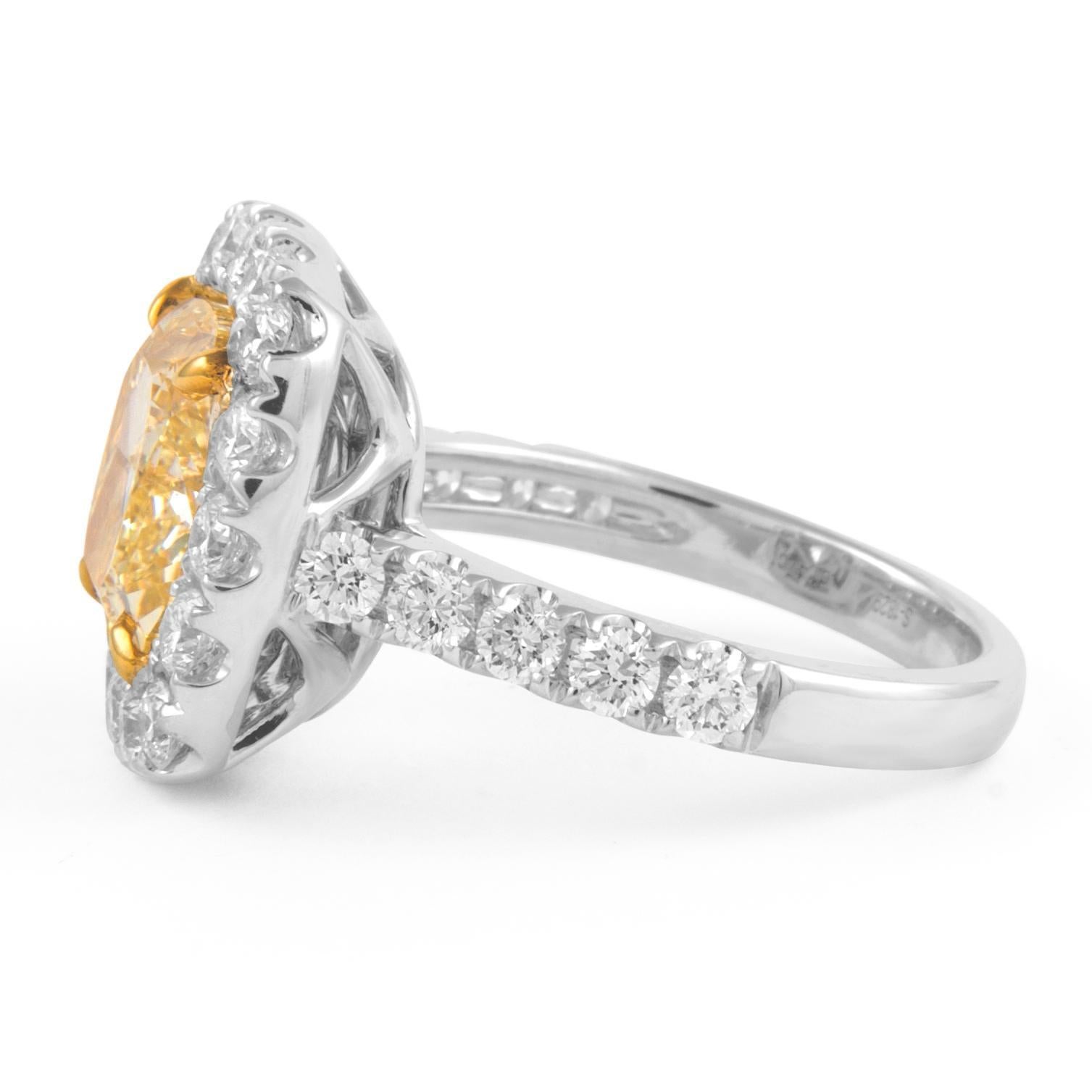 Alexander Beverly Hills GIA 5.03ct Cushion Fancy Yellow VVS1 Diamond Ring 18k In New Condition For Sale In BEVERLY HILLS, CA