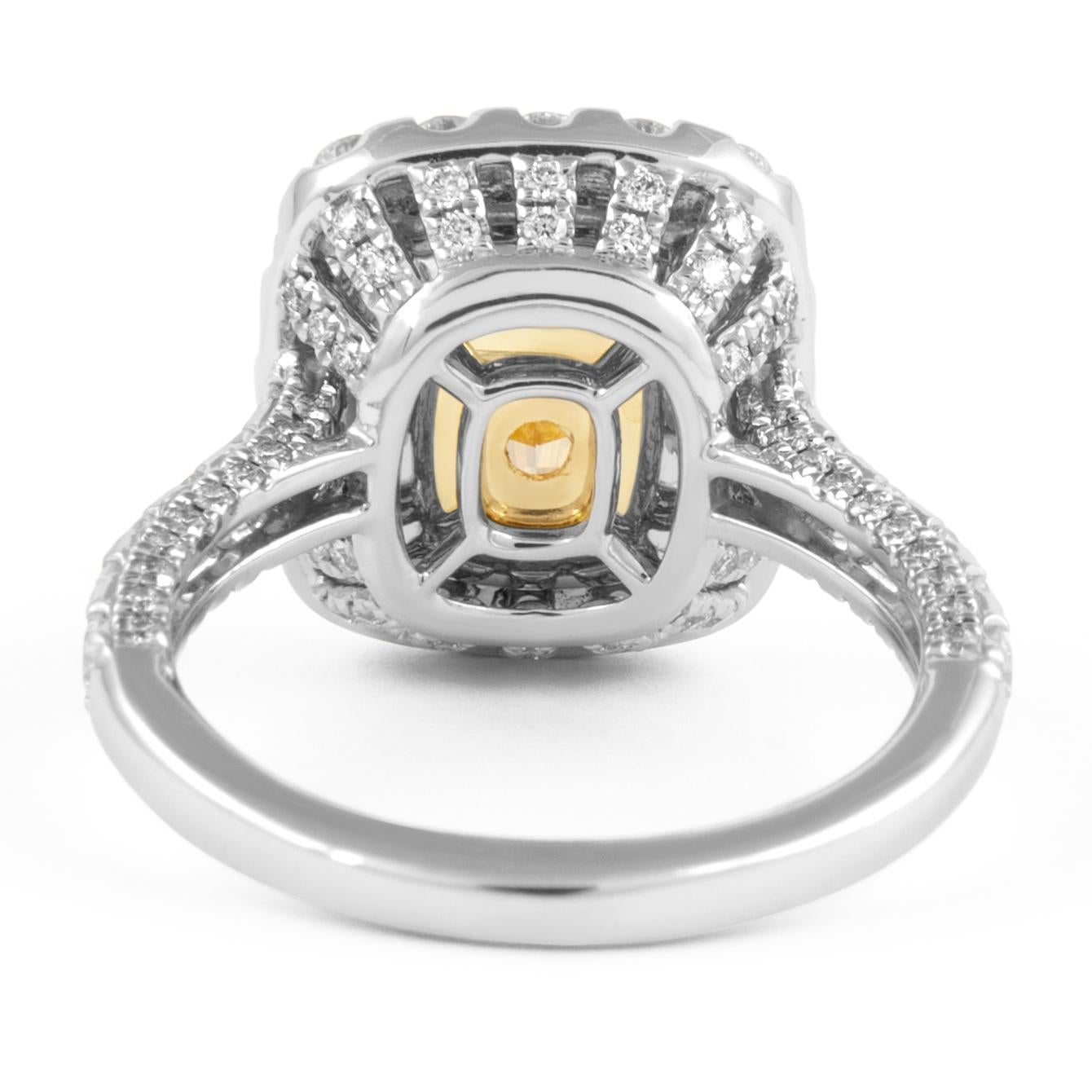 Alexander Beverly Hills GIA 5.03ct Cushion Fancy Intense Yellow Diamond Ring 18k In New Condition For Sale In BEVERLY HILLS, CA