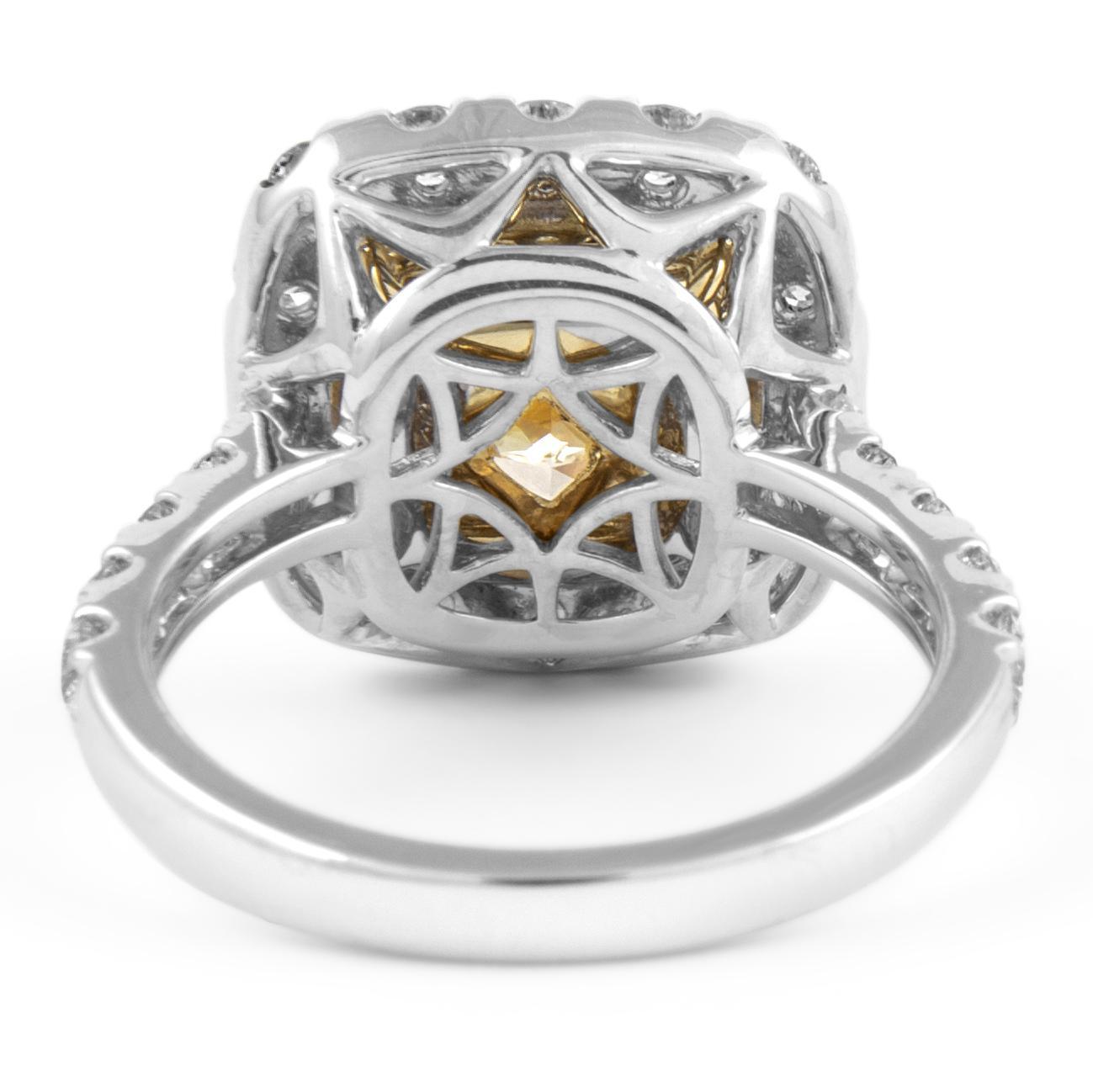 Women's Alexander Beverly Hills GIA 5.03ct Cushion Fancy Yellow VVS1 Diamond Ring 18k For Sale