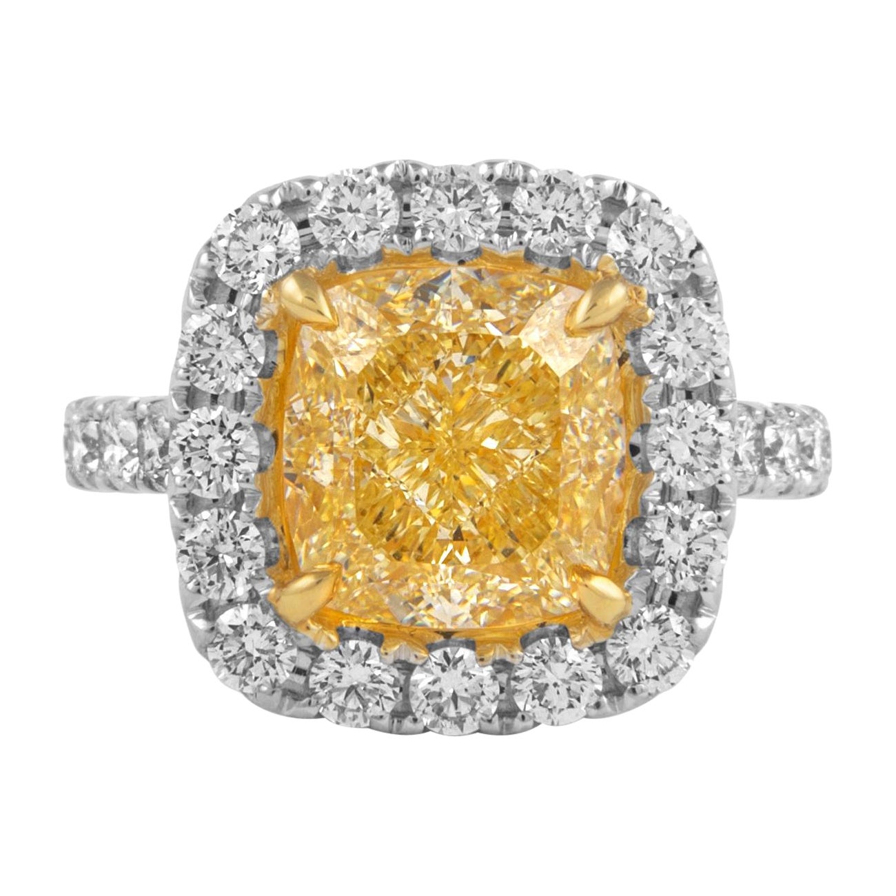 Alexander Beverly Hills GIA 5.03ct Cushion Fancy Yellow VVS1 Diamond Ring 18k