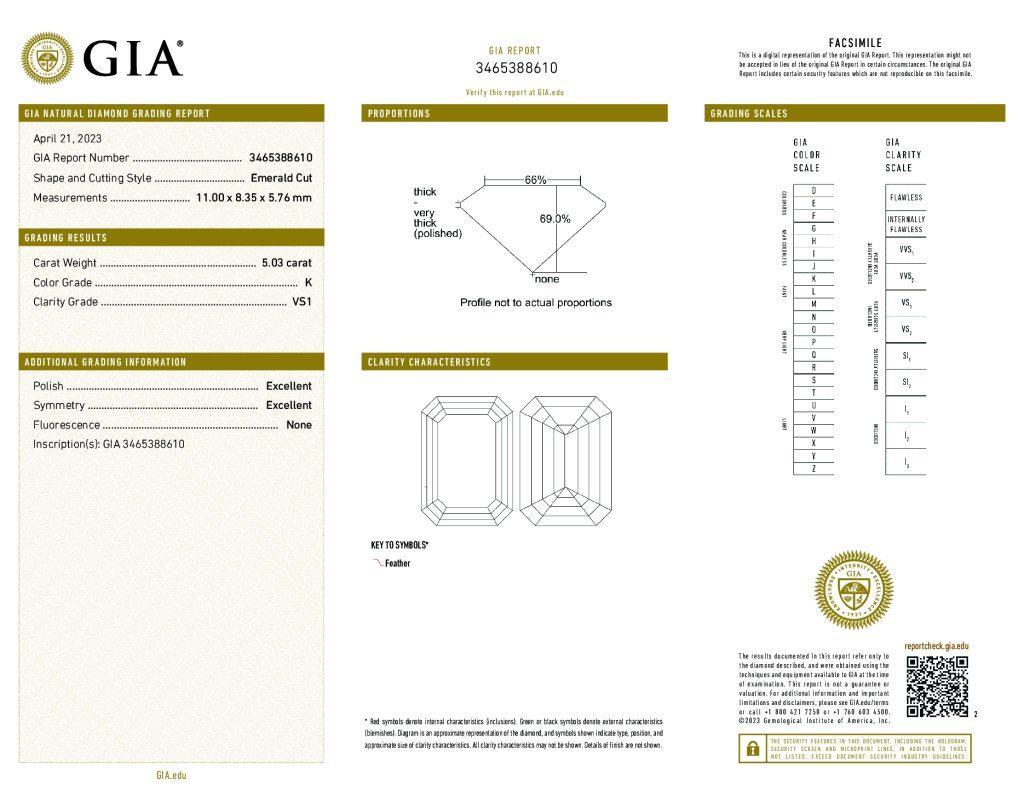 Contemporaneo Alexander Beverly Hills GIA 5,03ct K VS1 Diamante taglio smeraldo (rapporto 1,31) in vendita