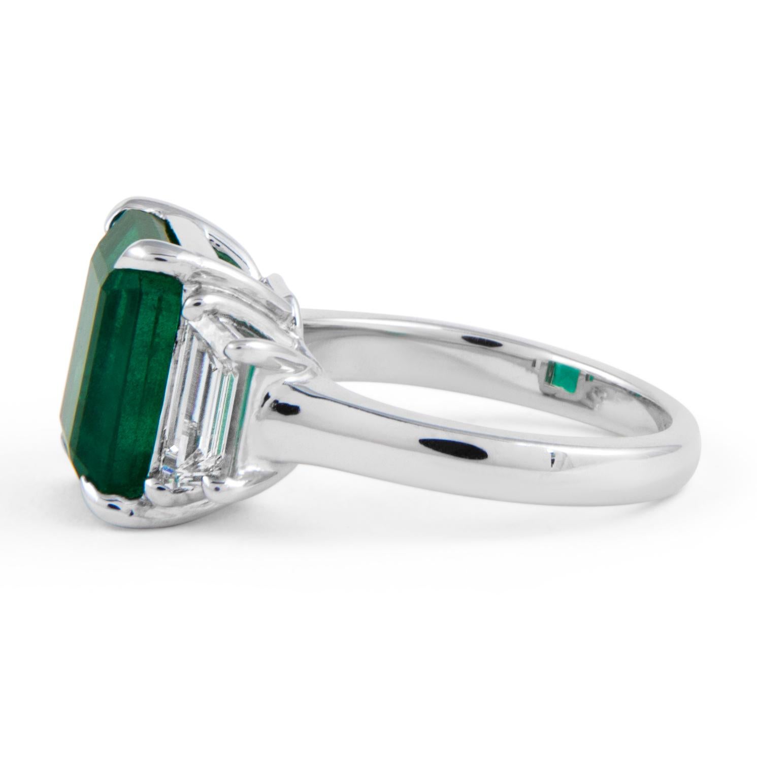 Emerald Cut Alexander Beverly Hills GIA 5.17ct Emerald & Diamond 3-Stone Ring 18k White Gold For Sale