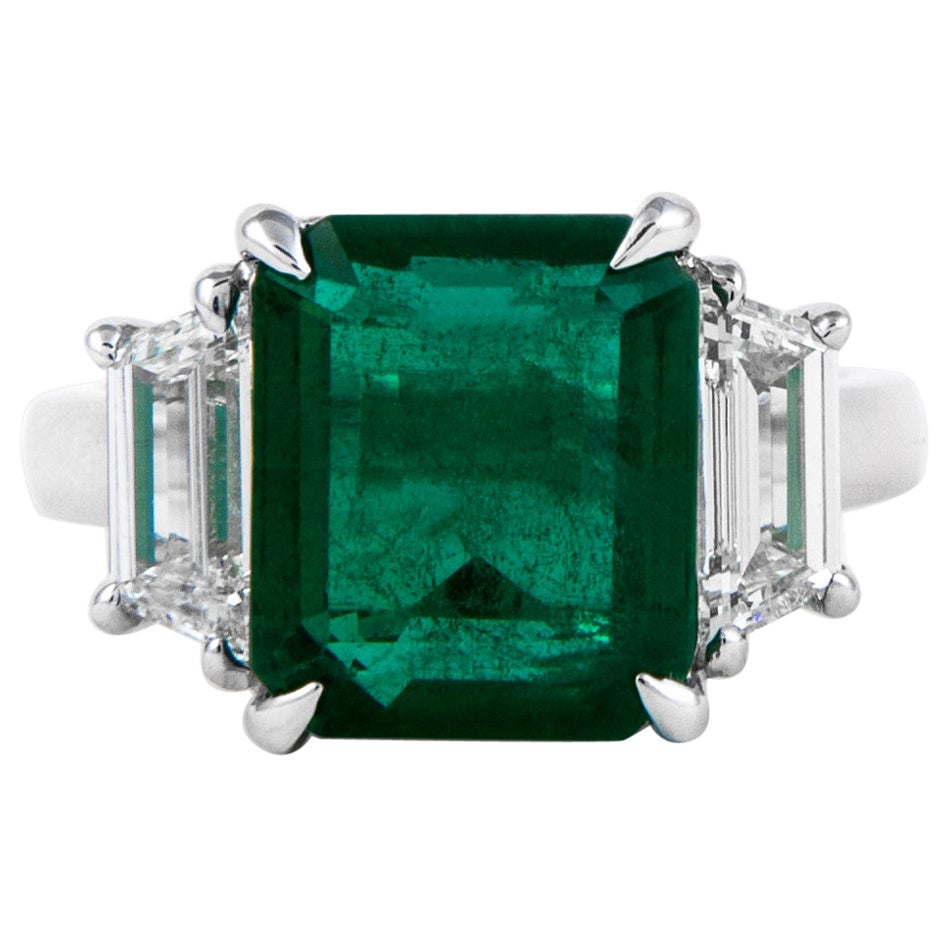 Alexander Beverly Hills GIA 5,17ct Emerald & Diamond 3-Stone Ring 18k White Gold
