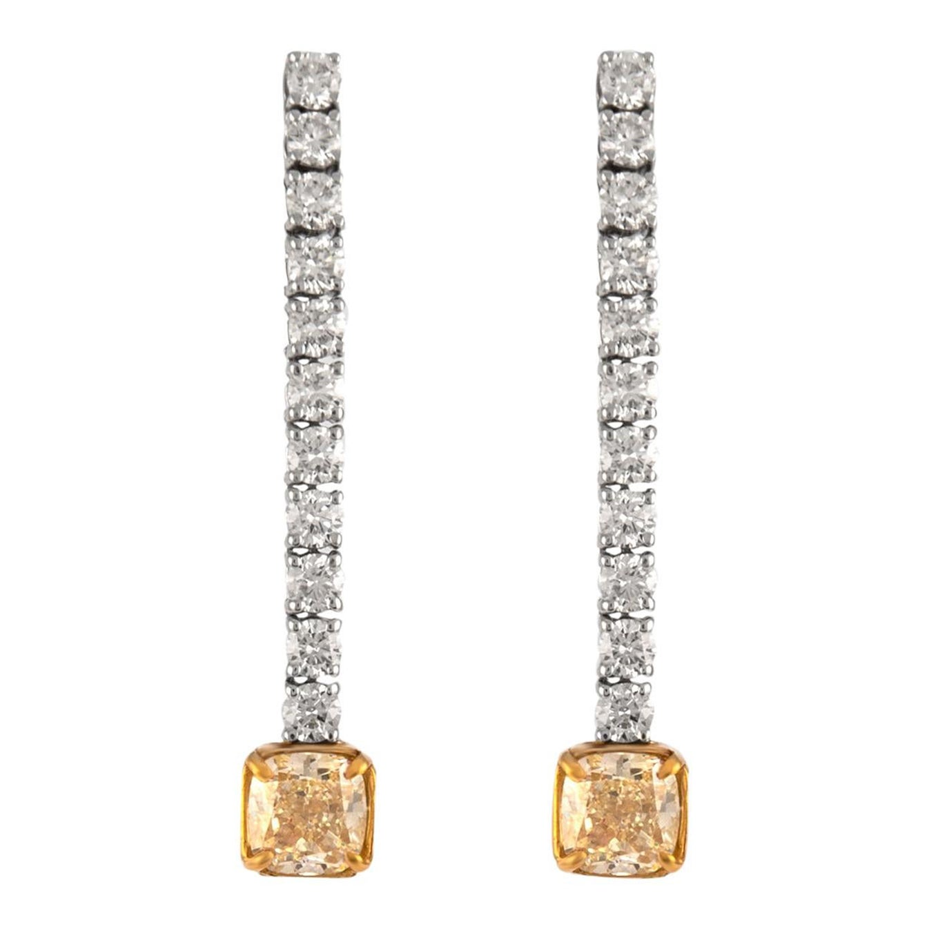 Alexander of Beverly Hills GIA 5,20ctt "Gelbe" Diamant-Tropfen-Ohrringe 18k Zwei-Ton