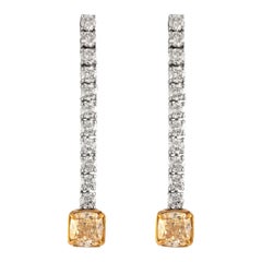 Alexander of Beverly Hills GIA 5,20ctt "Gelbe" Diamant-Tropfen-Ohrringe 18k Zwei-Ton