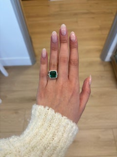 Alexander Beverly Hills GIA 5.21ct Emerald Minor with Diamond Halo Ring 18k