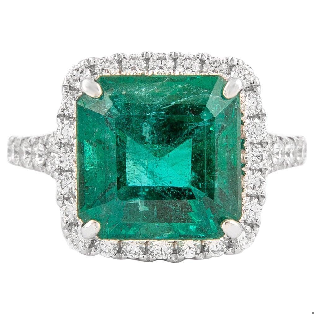 Alexander Beverly Hills GIA 5.21ct Emerald Minor with Diamond Halo Ring 18k