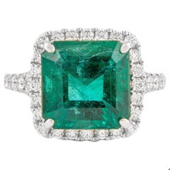 Alexander Beverly Hills GIA 5.21ct Emerald Minor with Diamond Halo Ring 18k