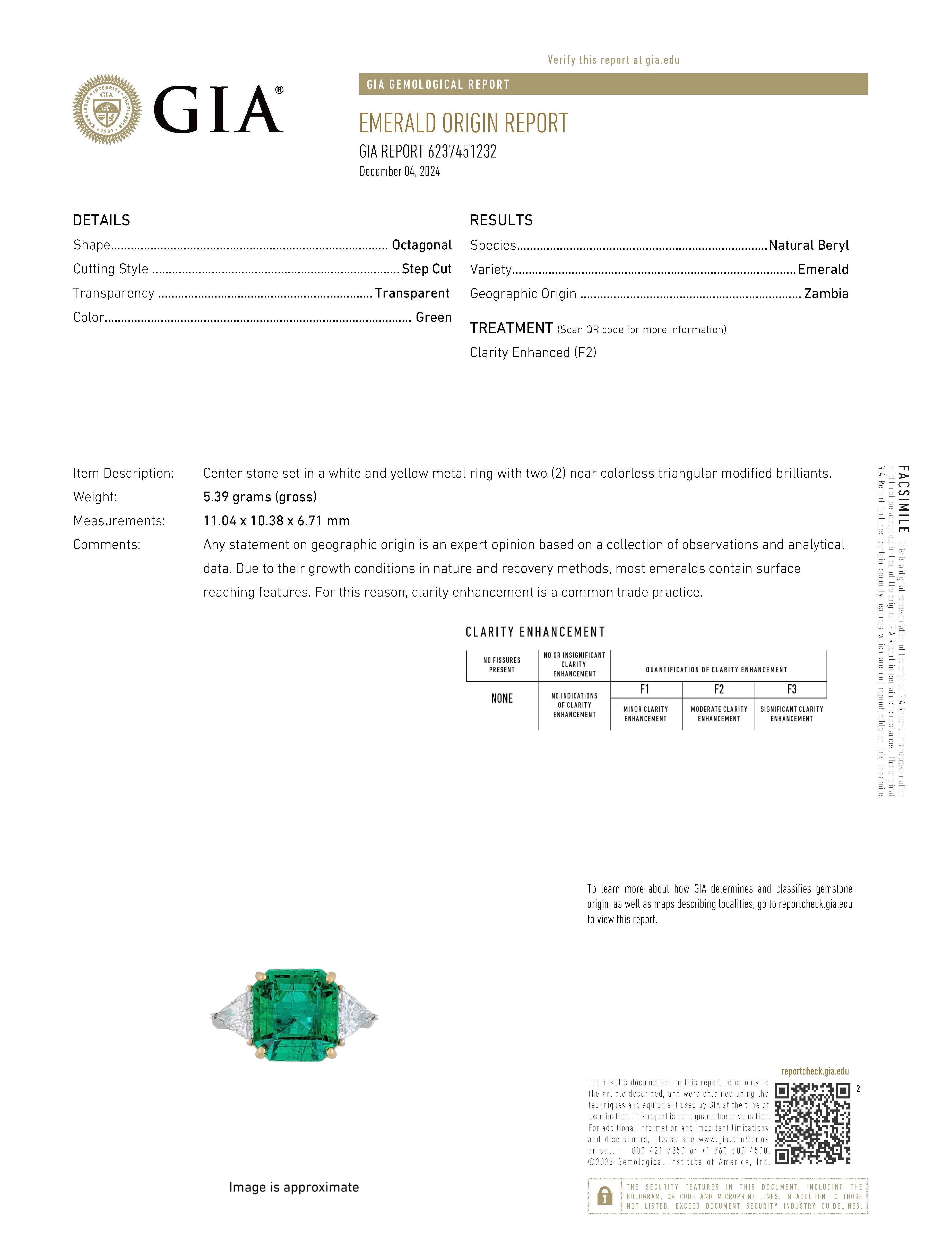 Contemporary Alexander Beverly Hills GIA 5.60ct Emerald & Diamond 3-Stone Ring 18k White Gold For Sale