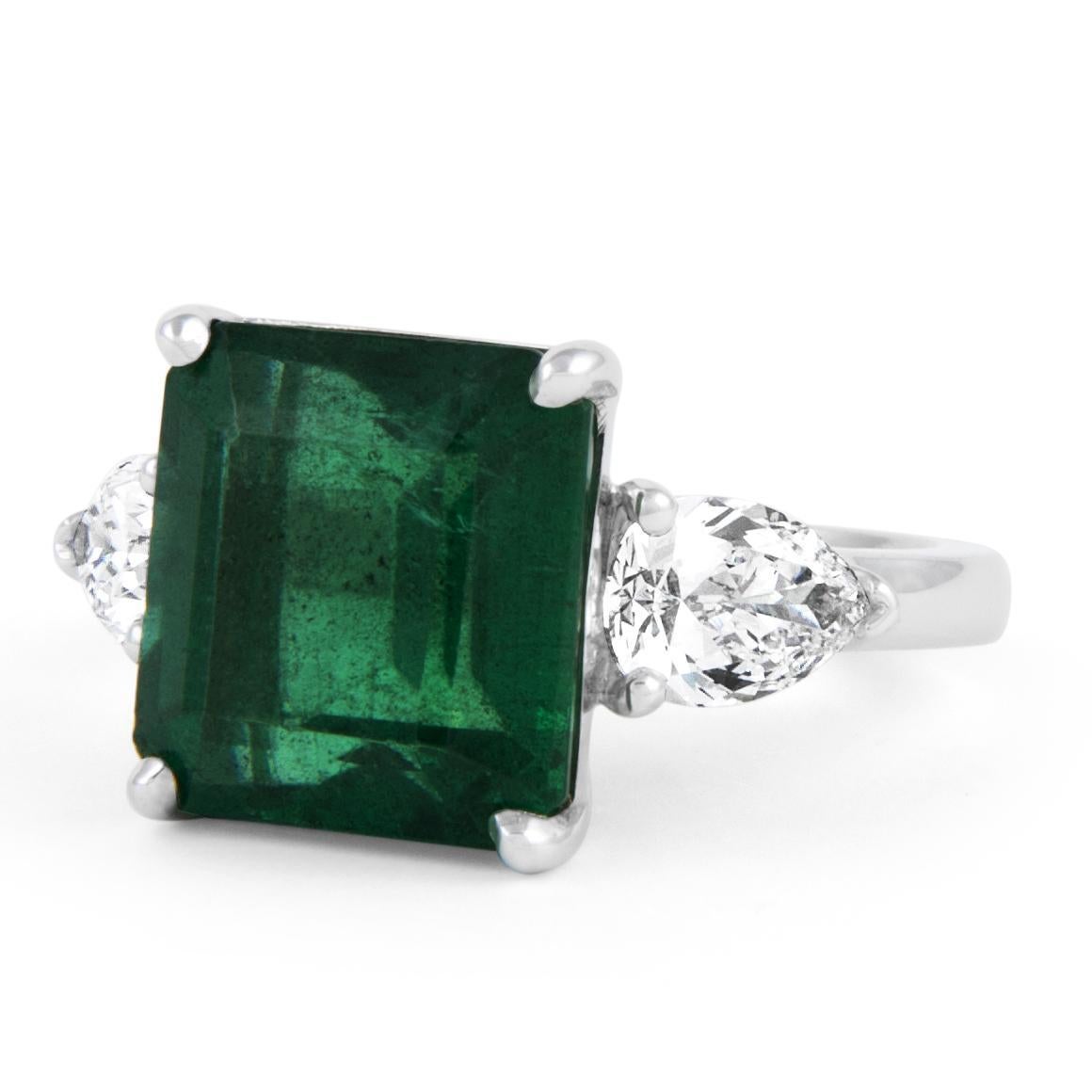 Alexander Beverly Hills GIA 5.97ct Emerald & Diamond 3-Stone Ring 18k White Gold In New Condition For Sale In BEVERLY HILLS, CA